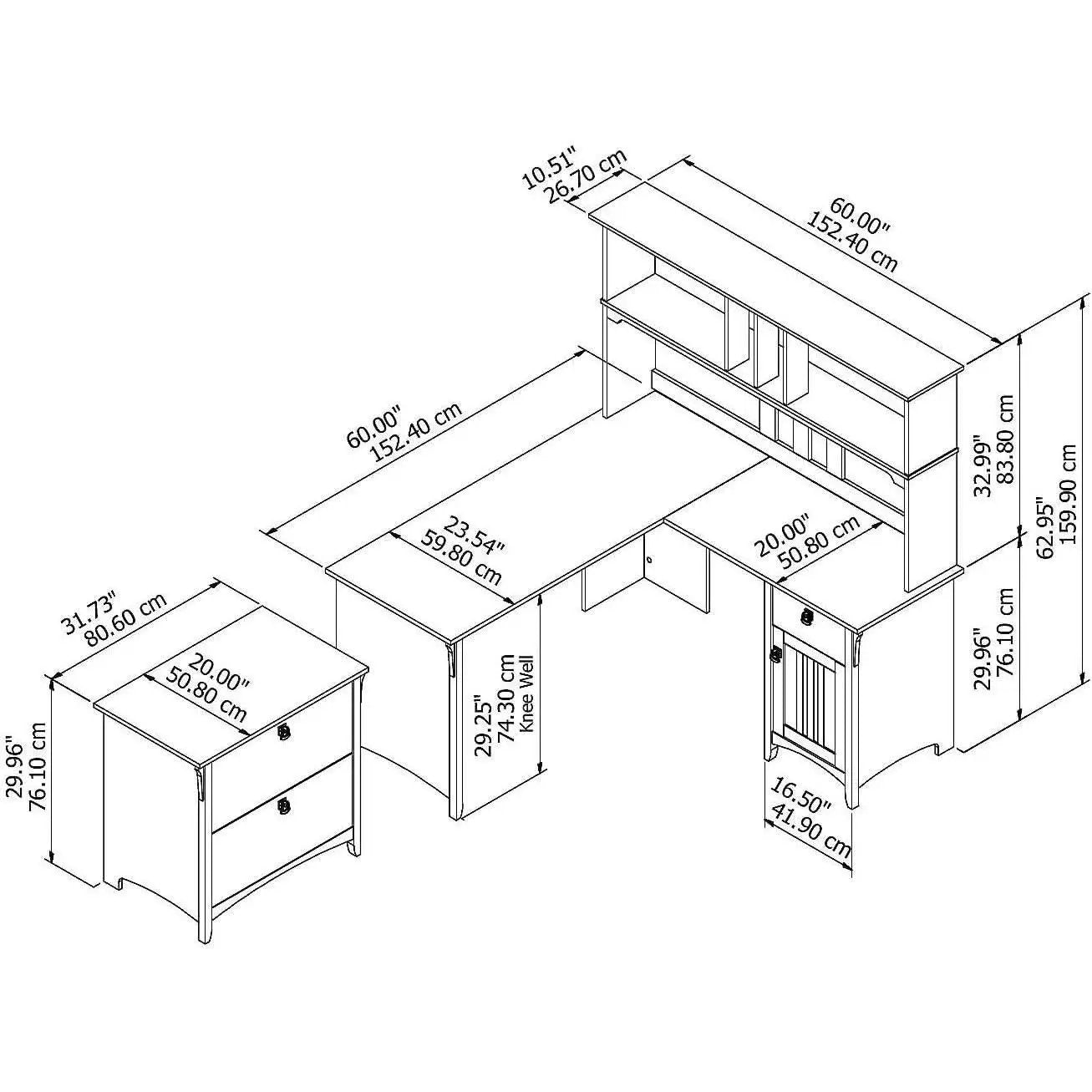 60W L Shaped Desk With Hutch And File Cabinet Home Office from PriceLows™