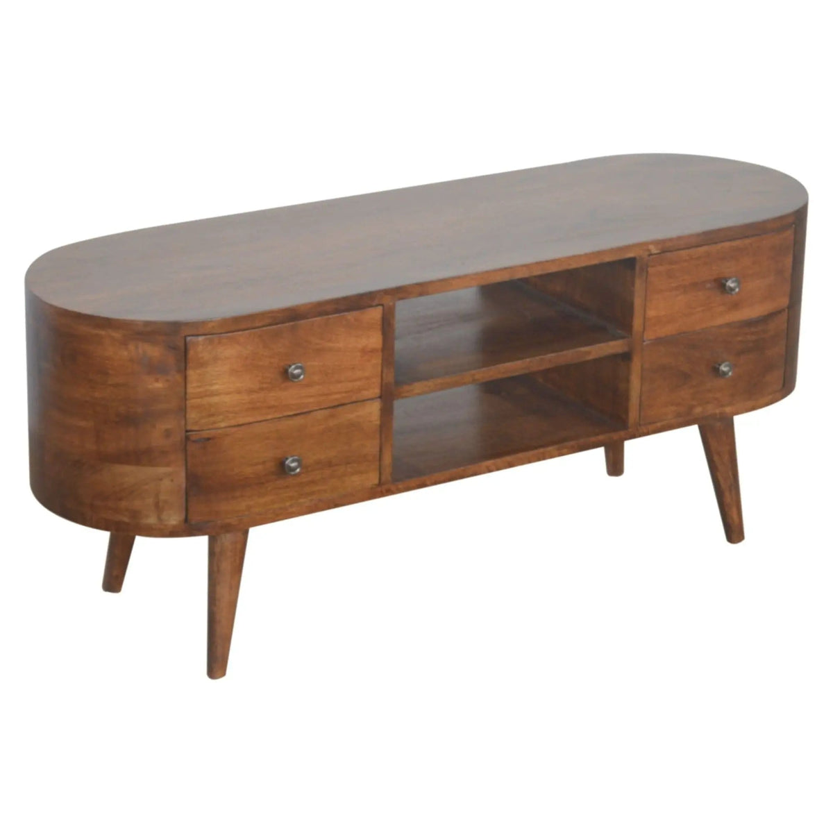 Solid Wood Rounded Entertainment Unit TV Stand | 43.31 x 13.78 x 18.5 in | Mango Wood | Living Room