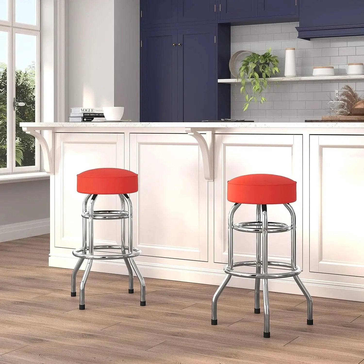 Bruno 2 Pack Chrome Barstool With Red Seat Double Ring from PriceLows™