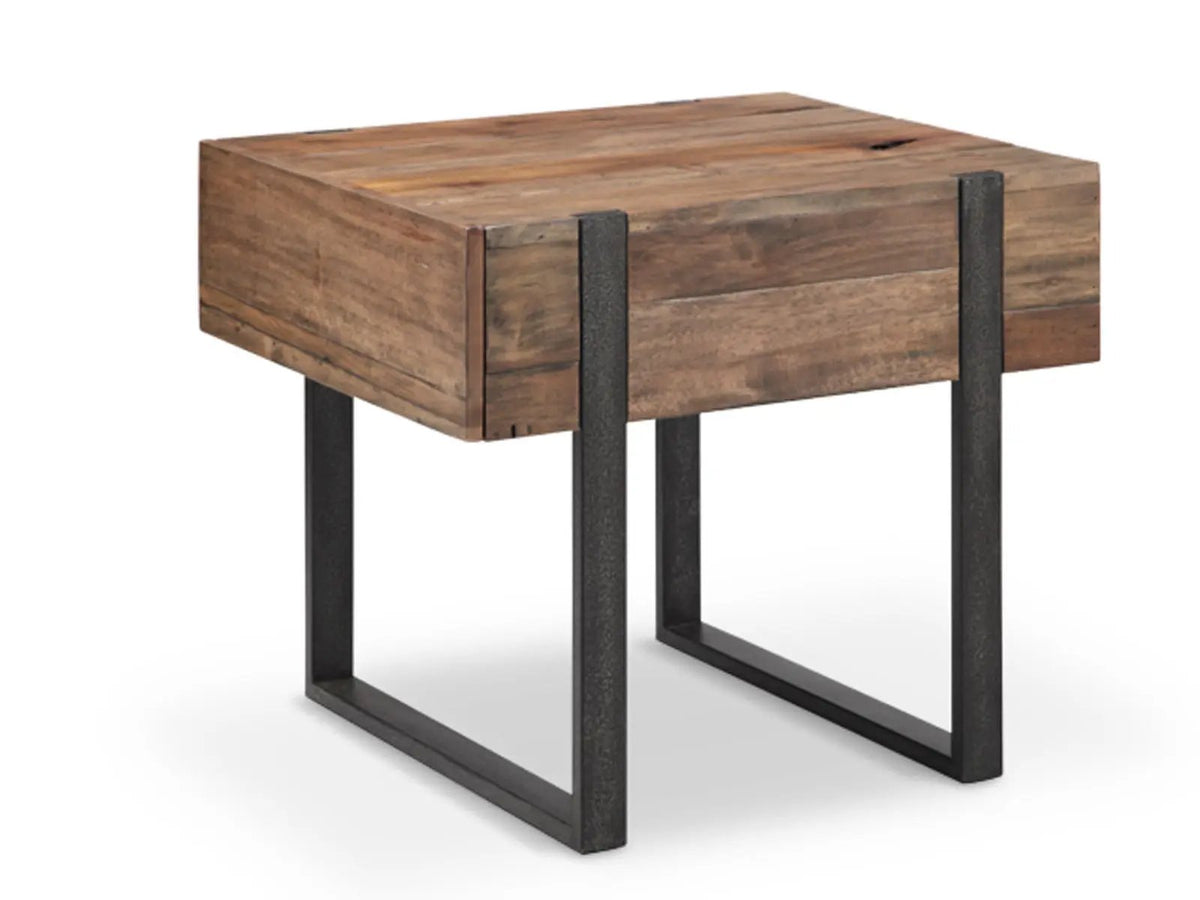 Prescott Reclaimed Wood Table | Rustic Honey Finish | Distressed Iron Base | Hardwood Veneer