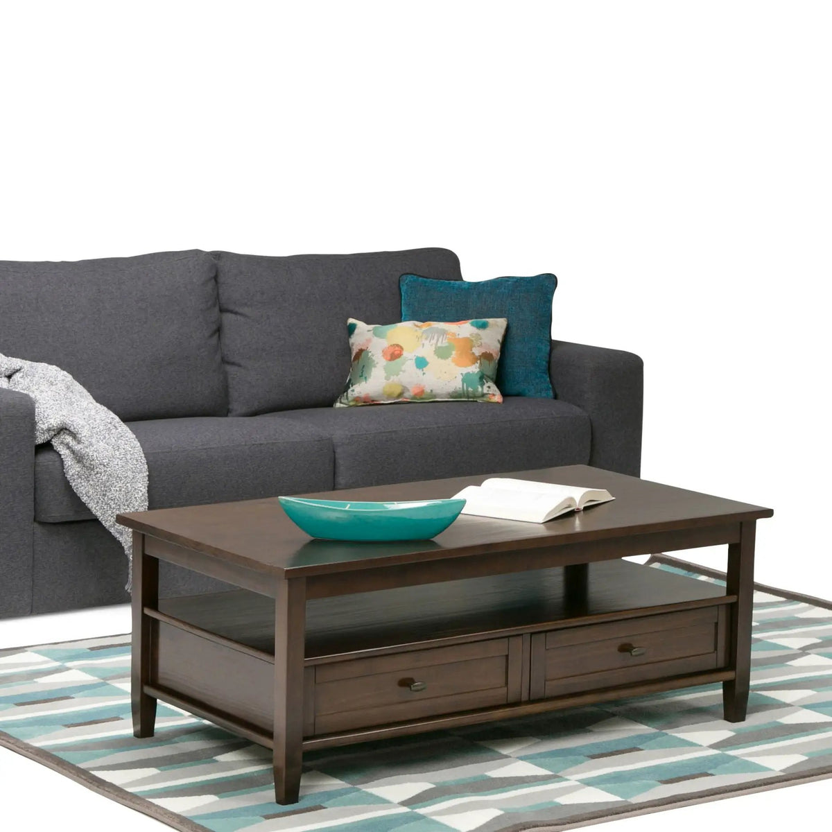 Warm Shaker Solid Wood Table | Bottom Drawer | Open Shelf Storage