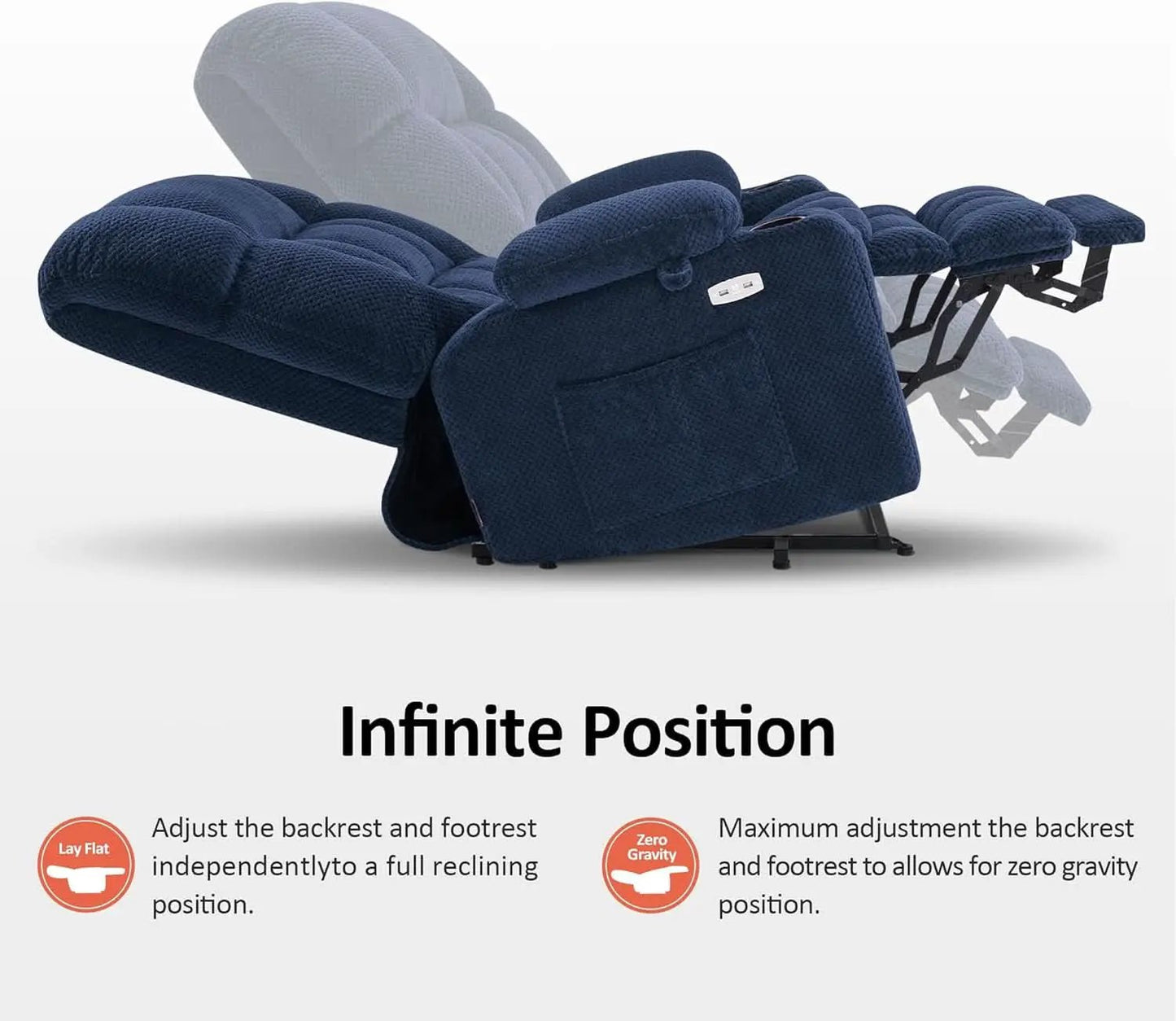 Large Wide Navy Blue Dual Motor Lift Recliner Massage And Heat from PriceLows™