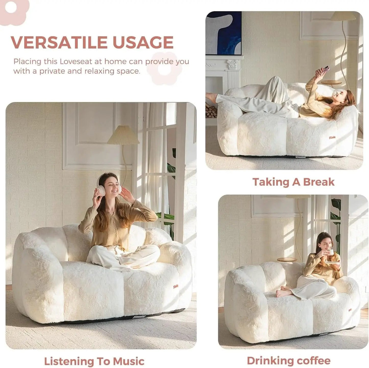 Beige Floral Shaped Bean Bag Sofa For Adults Living Room from PriceLows™