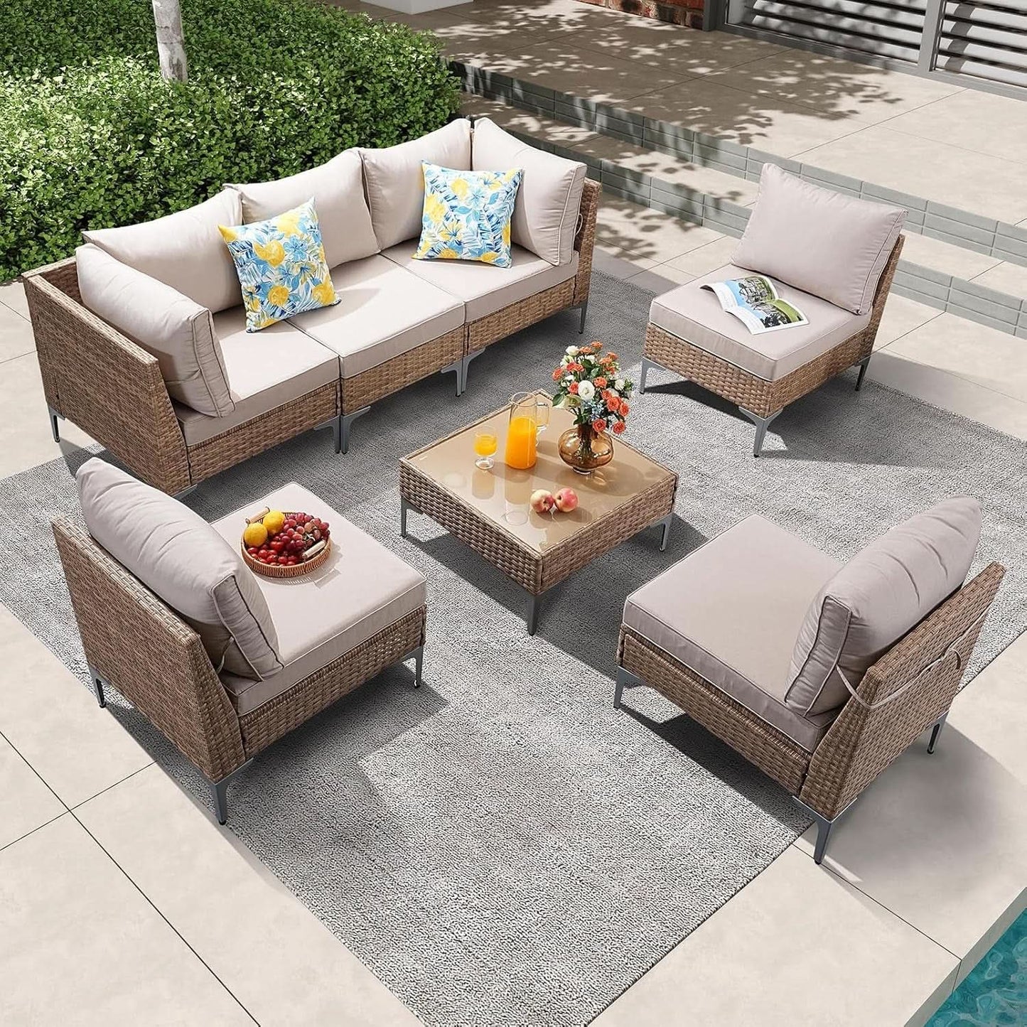 7 Piece Wicker Patio Furniture Set with Thick Cushions from PriceLows™