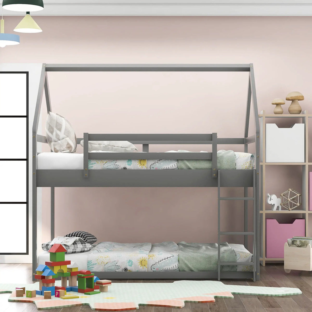 Low Bunk Bed | House-Shaped Frame | Ladder Included | Pine Wood Construction