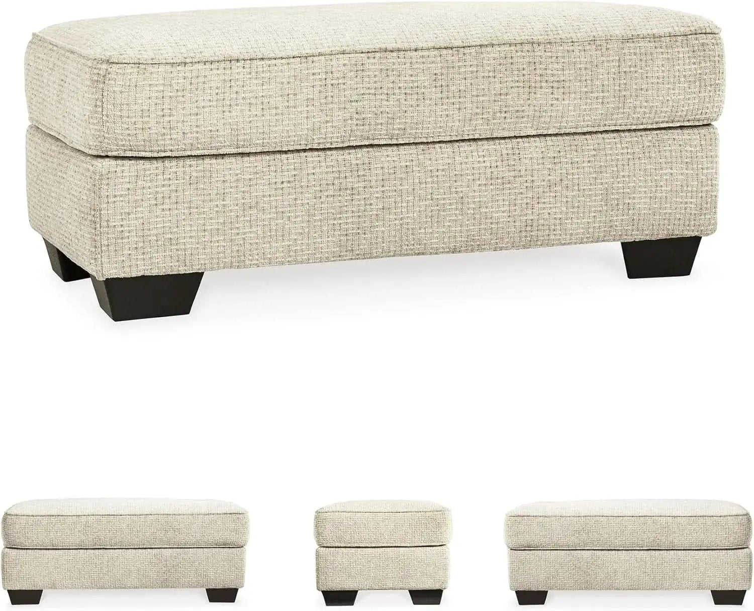 Beige Chenille Upholstered Ottoman With Cushioned Comfort from PriceLows™