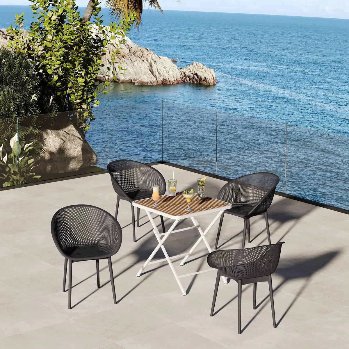 Lounge Chair Set With Folding Table | 2 Pack Chairs | All-Weather Polypropylene | Woven Design