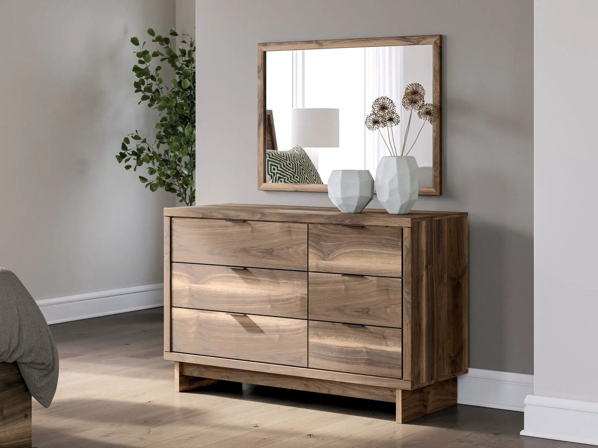 Chirason Dresser And Mirror | Dresser & Mirror | Engineered Wood & Walnut | Brown