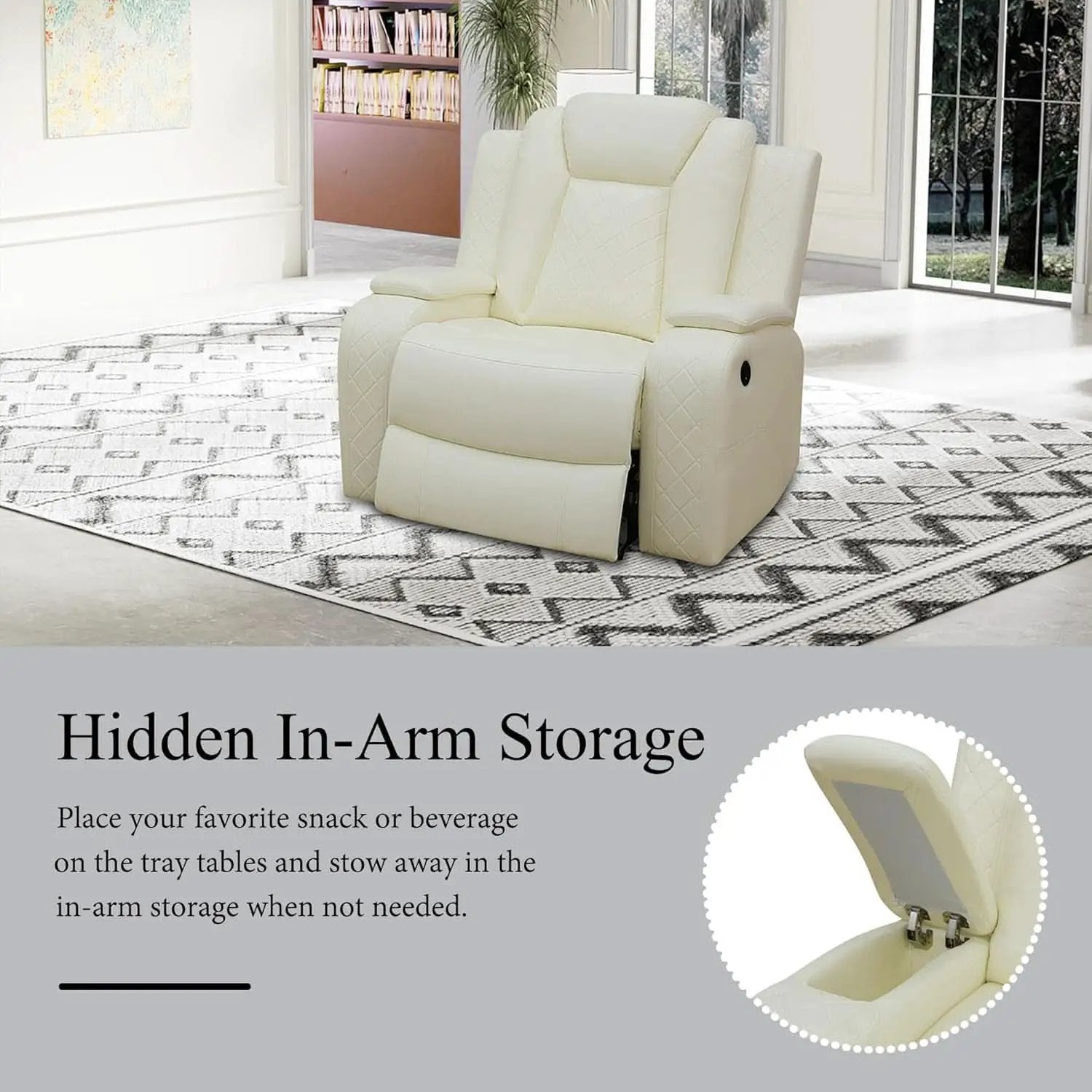 Leather Power Recliner Sofa Set Cream White With USB Port from PriceLows™