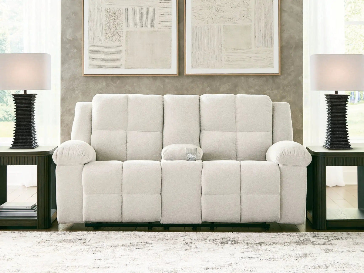 Orlen Double Reclining Loveseat With Console | 80 x 43 x 41 in | Fabric & Metal | Winter