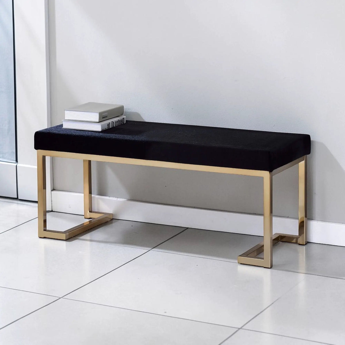Boice Upholstered Bench | Black Faux Fur Seat | Armless Backless Design | 40 Inch Width
