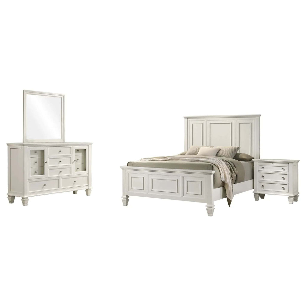 Sandy Beach 4-piece Eastern King Bedroom Set Cream | 4-Piece Set | Engineered Wood | White