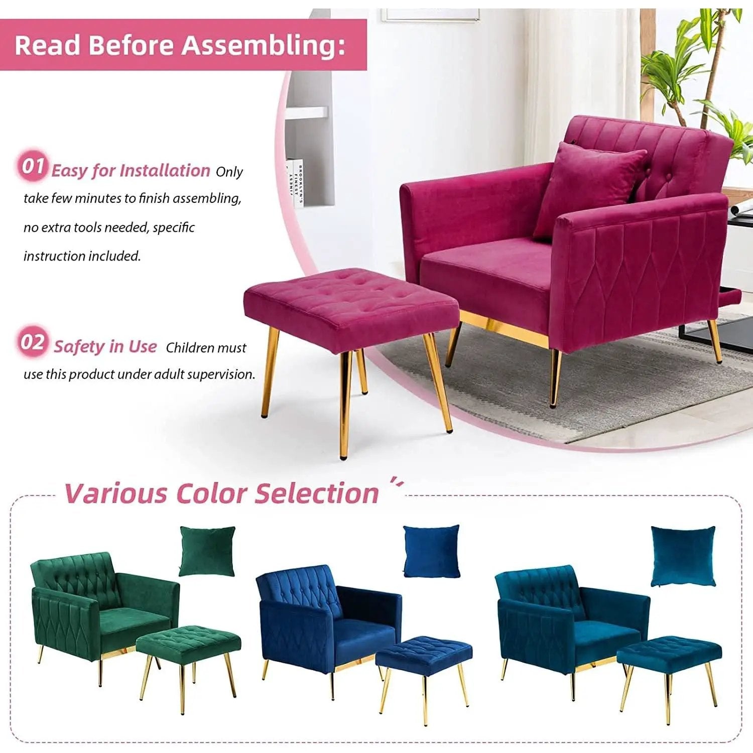Accent Chair Recliner With Adjustable Armrests Fuchsia from PriceLows™