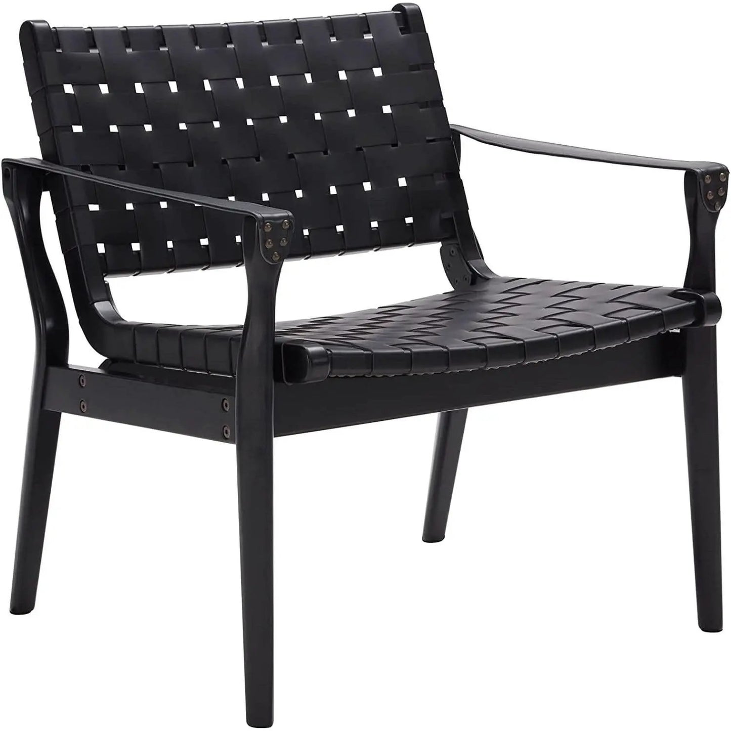 Scandinavian Woven Leather Chair With Natural Wood Frame from PriceLows™