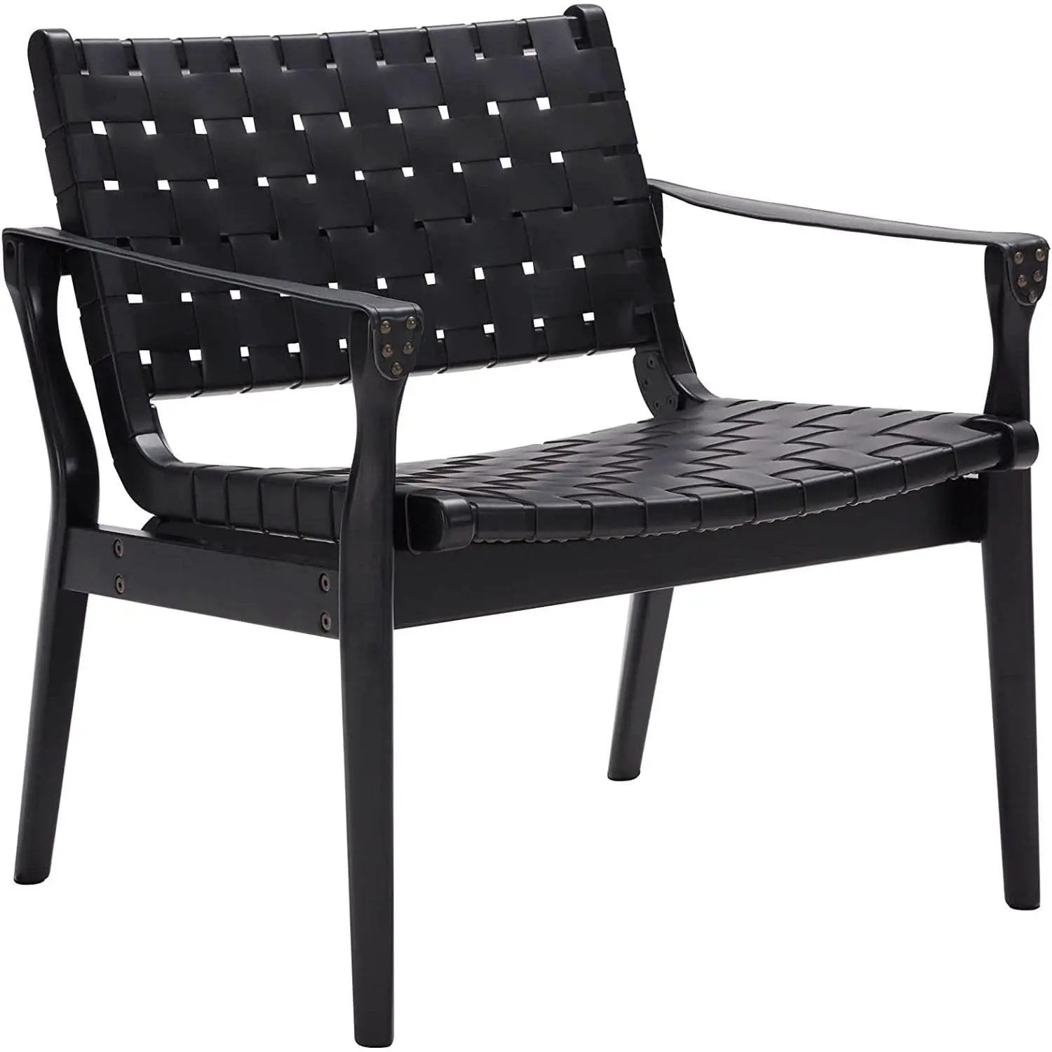 Scandinavian Woven Leather Chair With Natural Wood Frame from PriceLows™