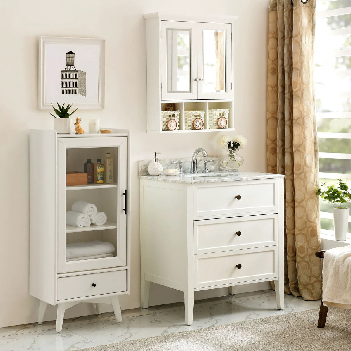 Bathroom Medicine Cabinet With Mirror | 2 Doors | Adjustable Shelves | Water-Based Paint Finish