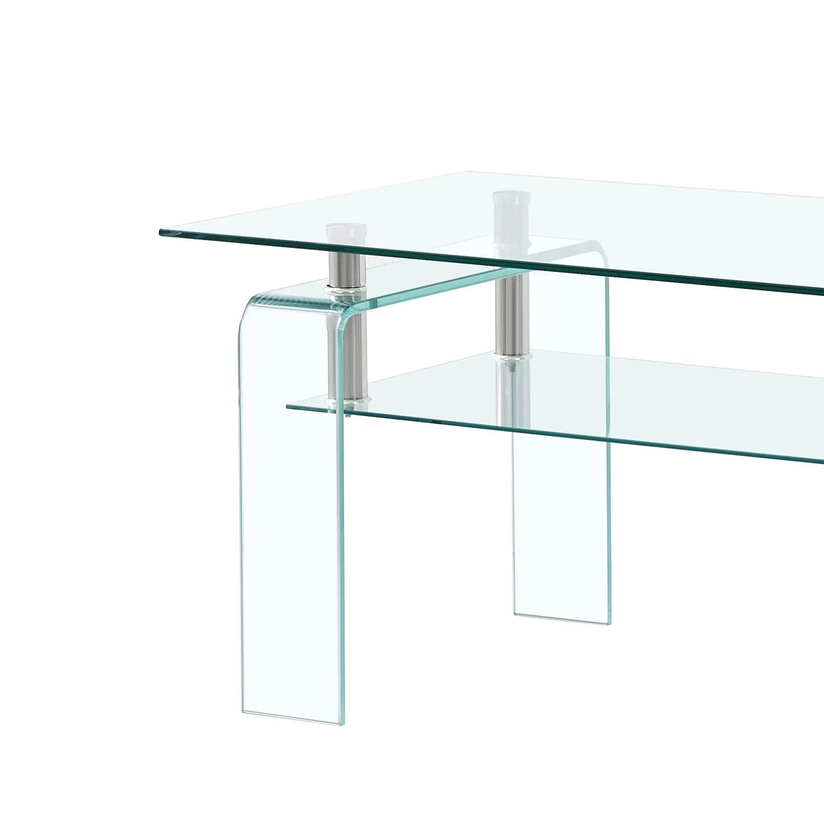 Tempered Glass Coffee Table | Two Tier Storage | Modern Geometric Design
