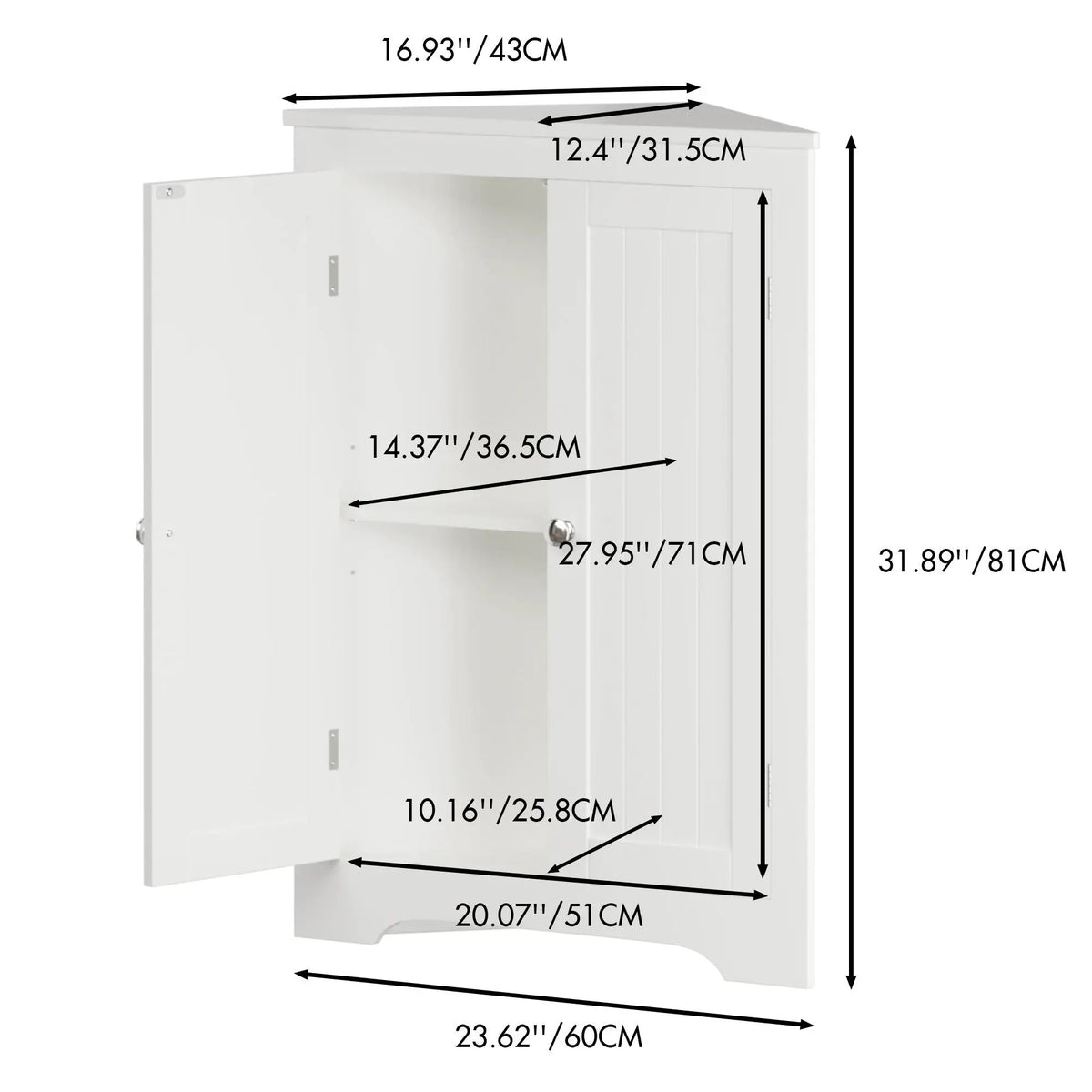 Corner Cabinet | 2 Door | Adjustable Shelves | White Finish