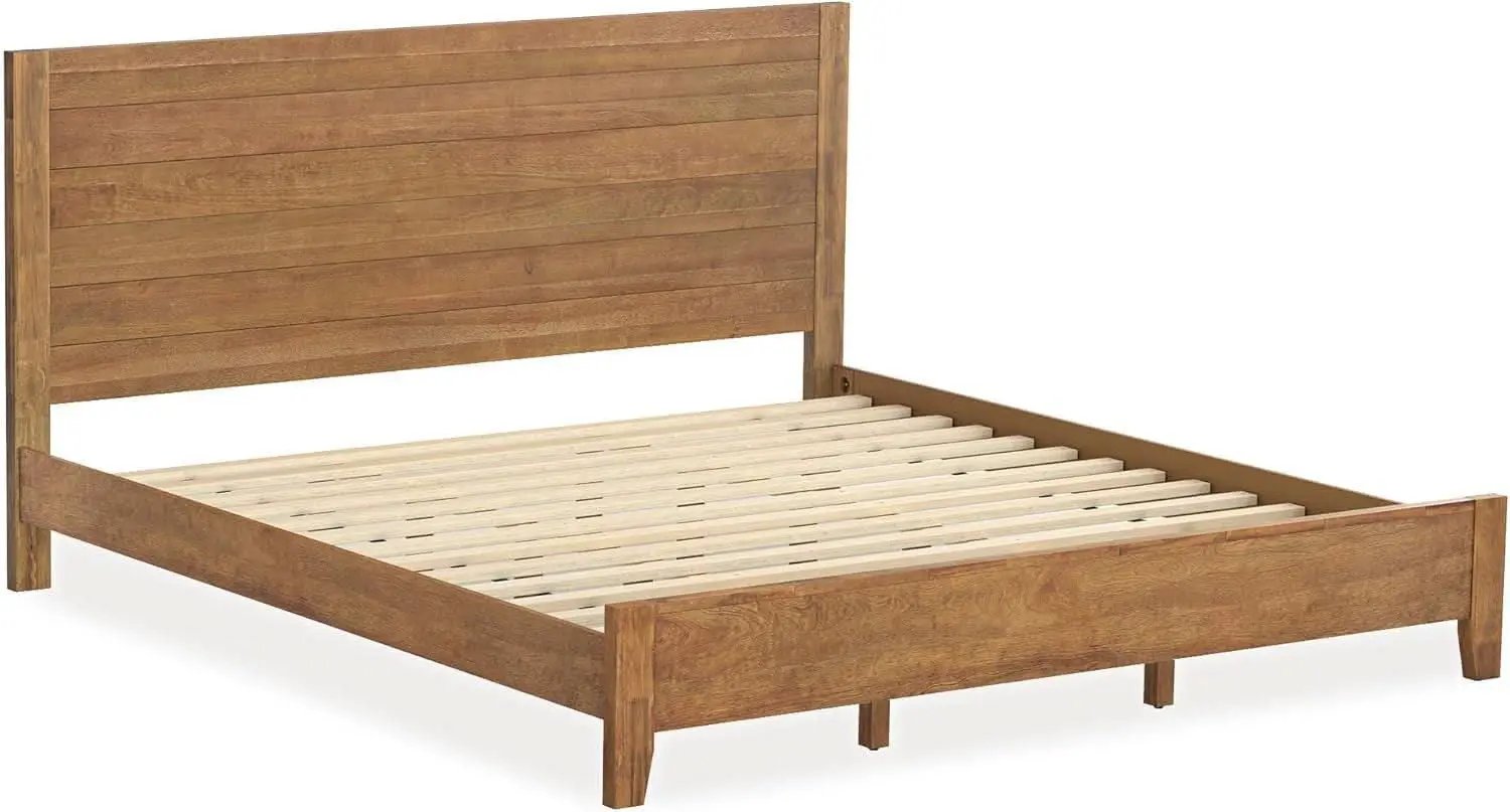 King Size Acacia Wood Platform Bed Frame With Headboard from PriceLows™