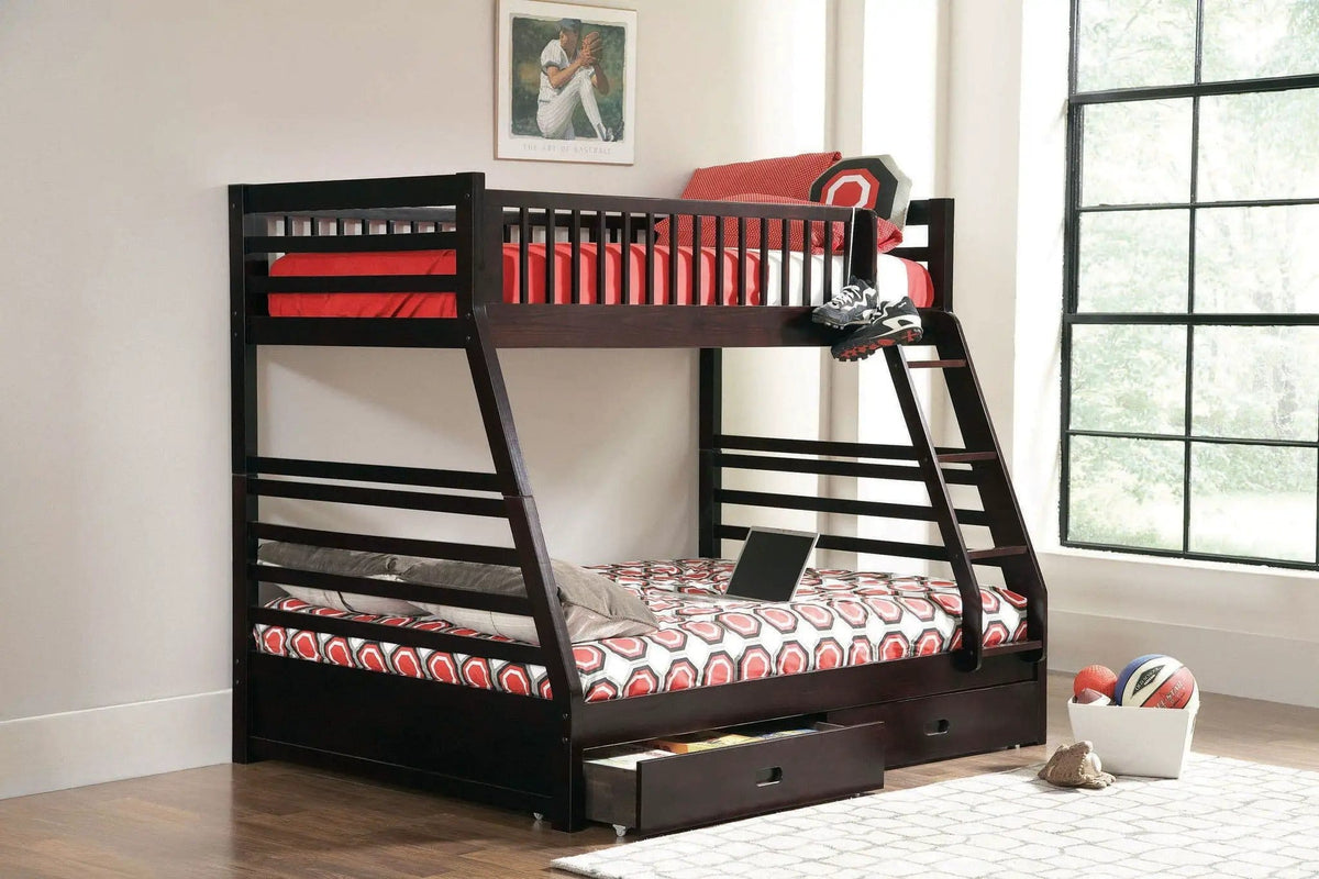 Ashton 2-drawer Wood Twin Over Full Bunk Bed | 77.5 x 58.25 x 65 in | Wood | Cappuccino