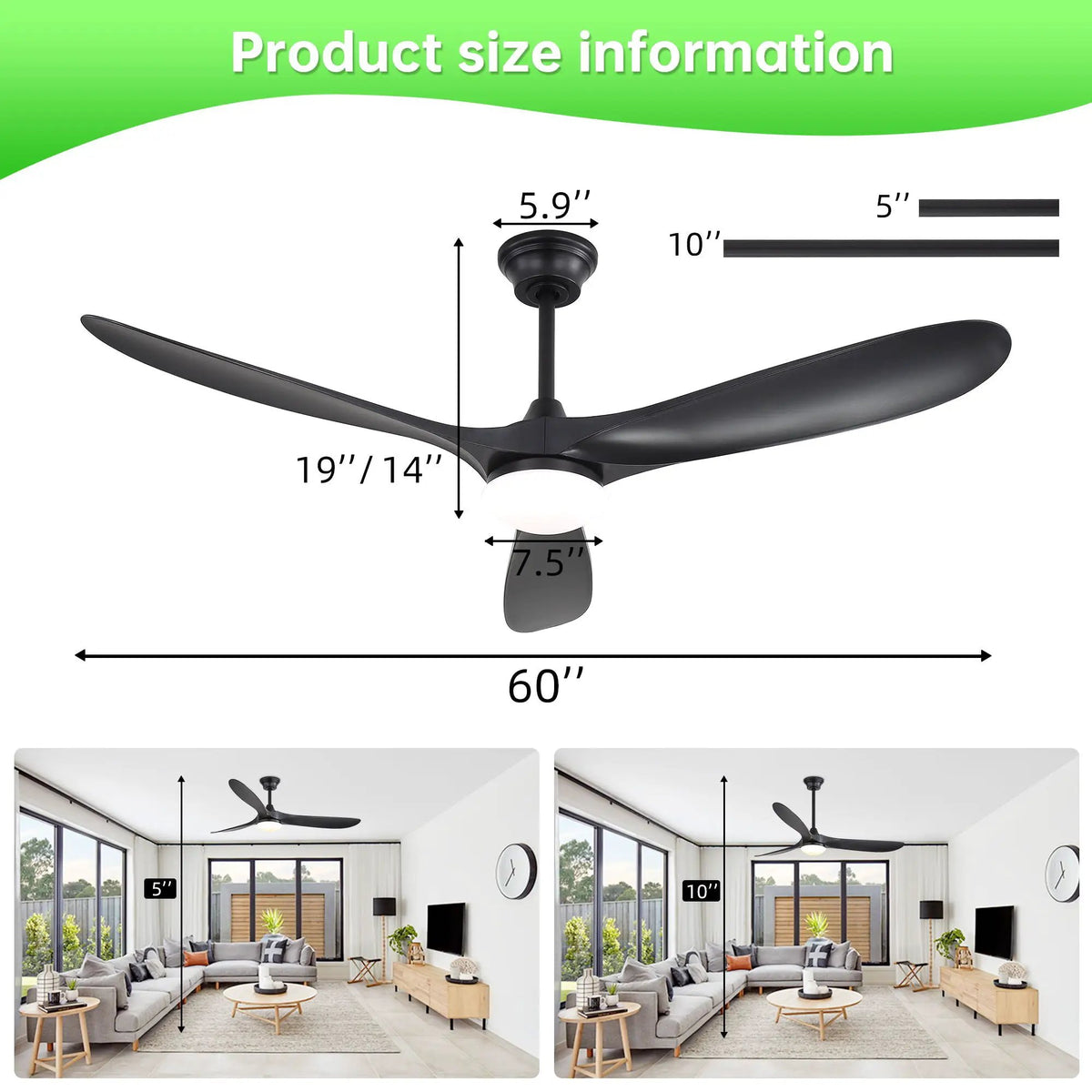 Smart Ceiling Fan | 60 Inch Span | Alexa Voice Control | Reversible DC Motor