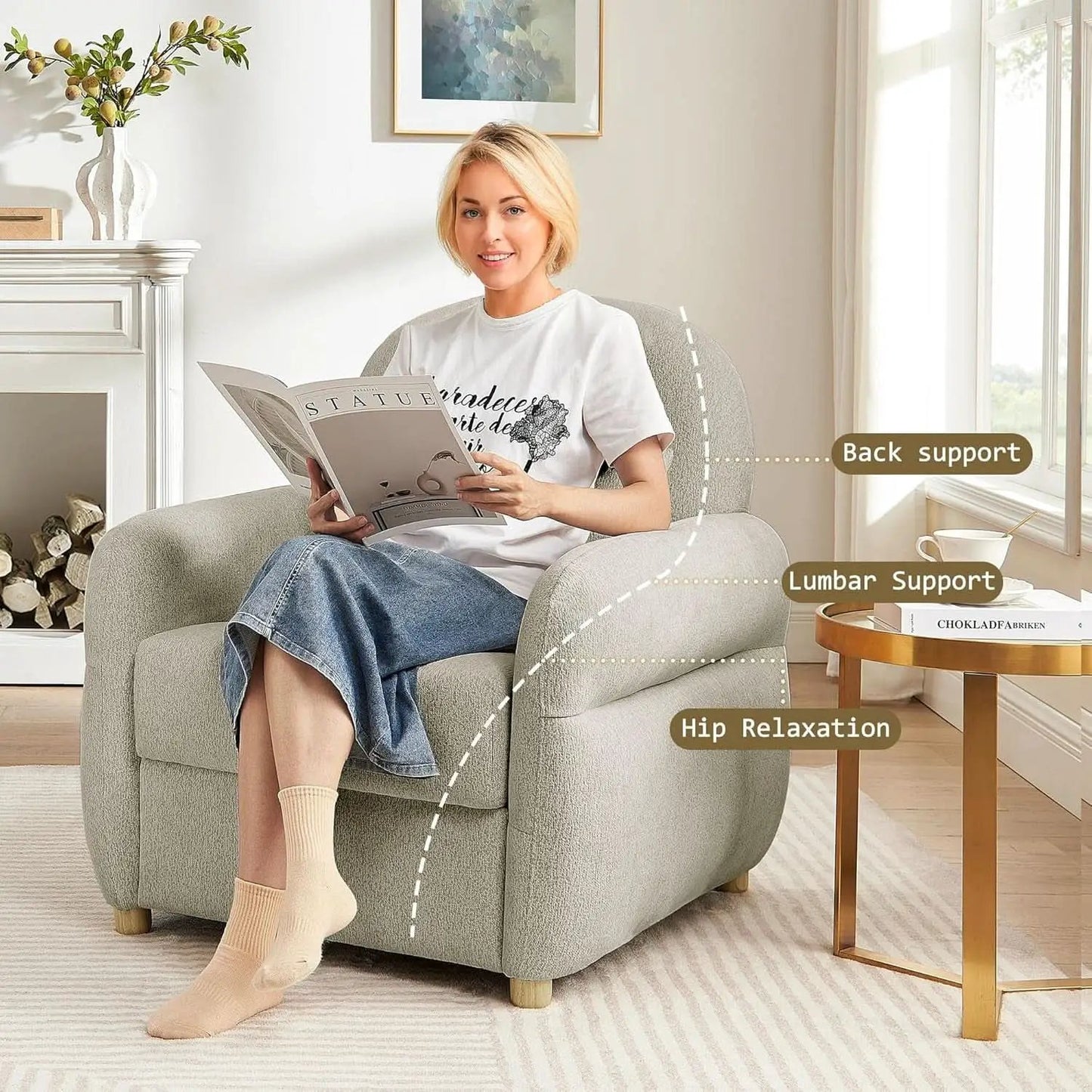 Gray 33.5 Inch Luxuriously Textured Modern Armchair from PriceLows™
