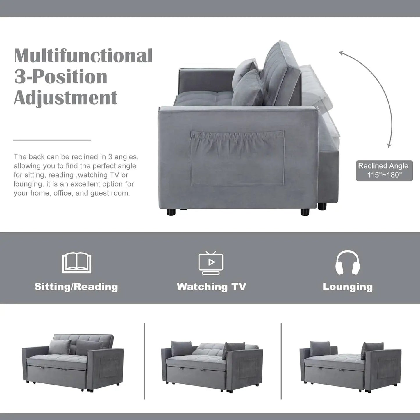 54 Inches Convertible Sofa Bed With Adjustable Backrest from PriceLows™