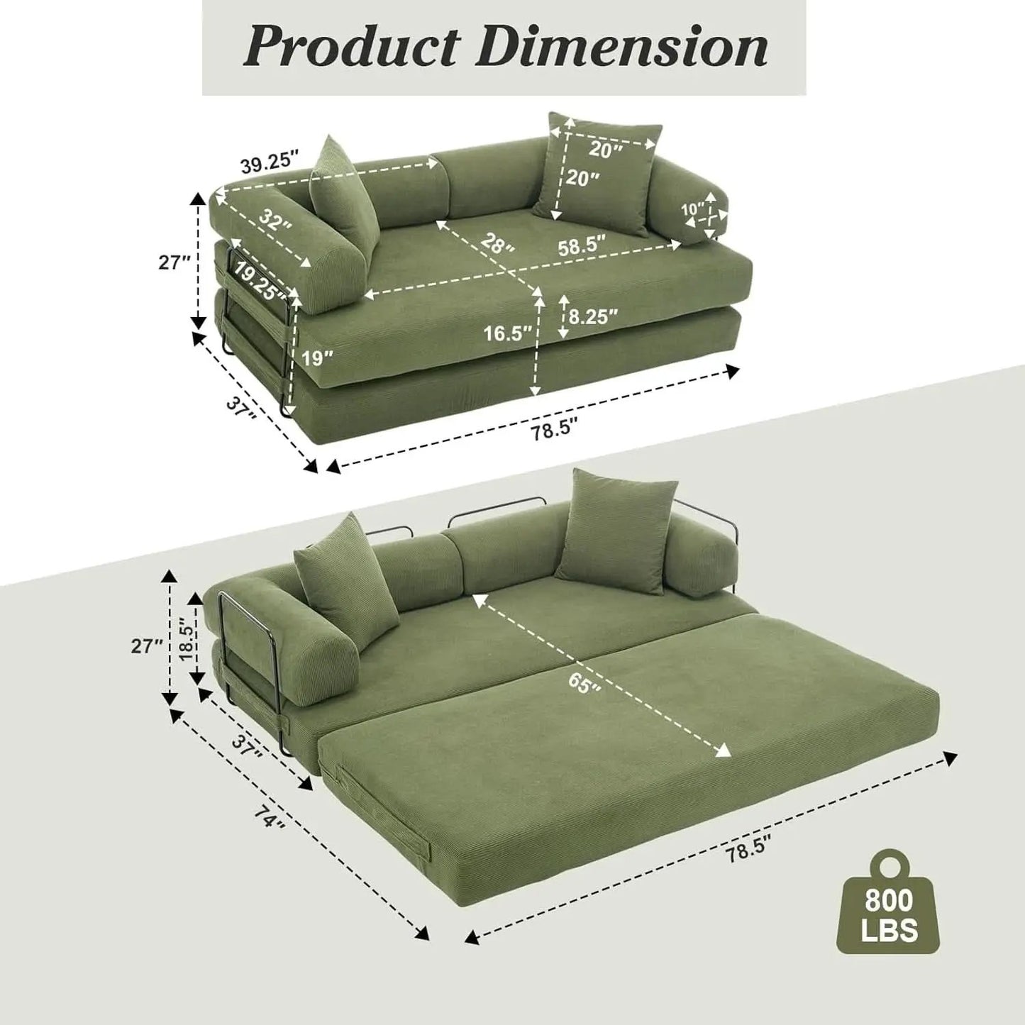 78.5 Inch Convertible Folding Sofa Bed with Versatility from PriceLows™