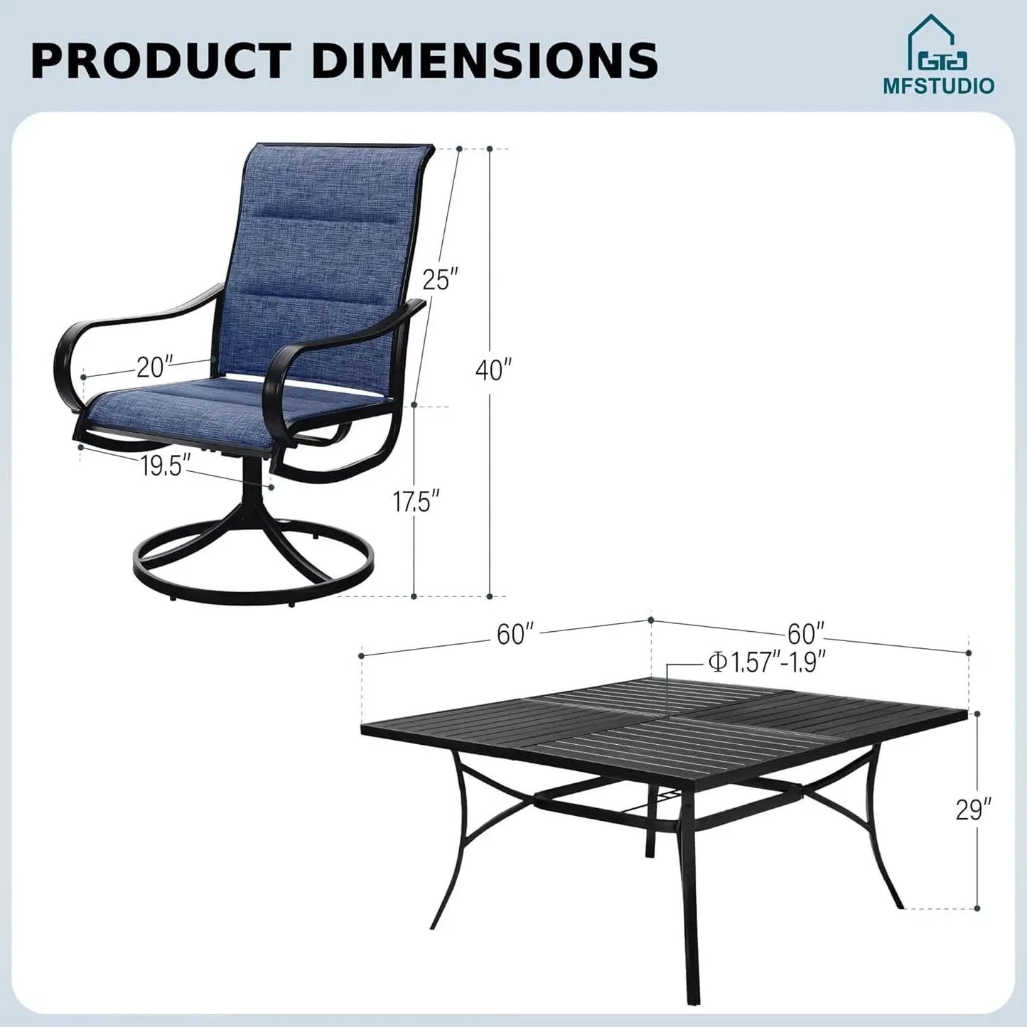9 Piece Patio Dining Set 60 Inch Square Table Blue from PriceLows™