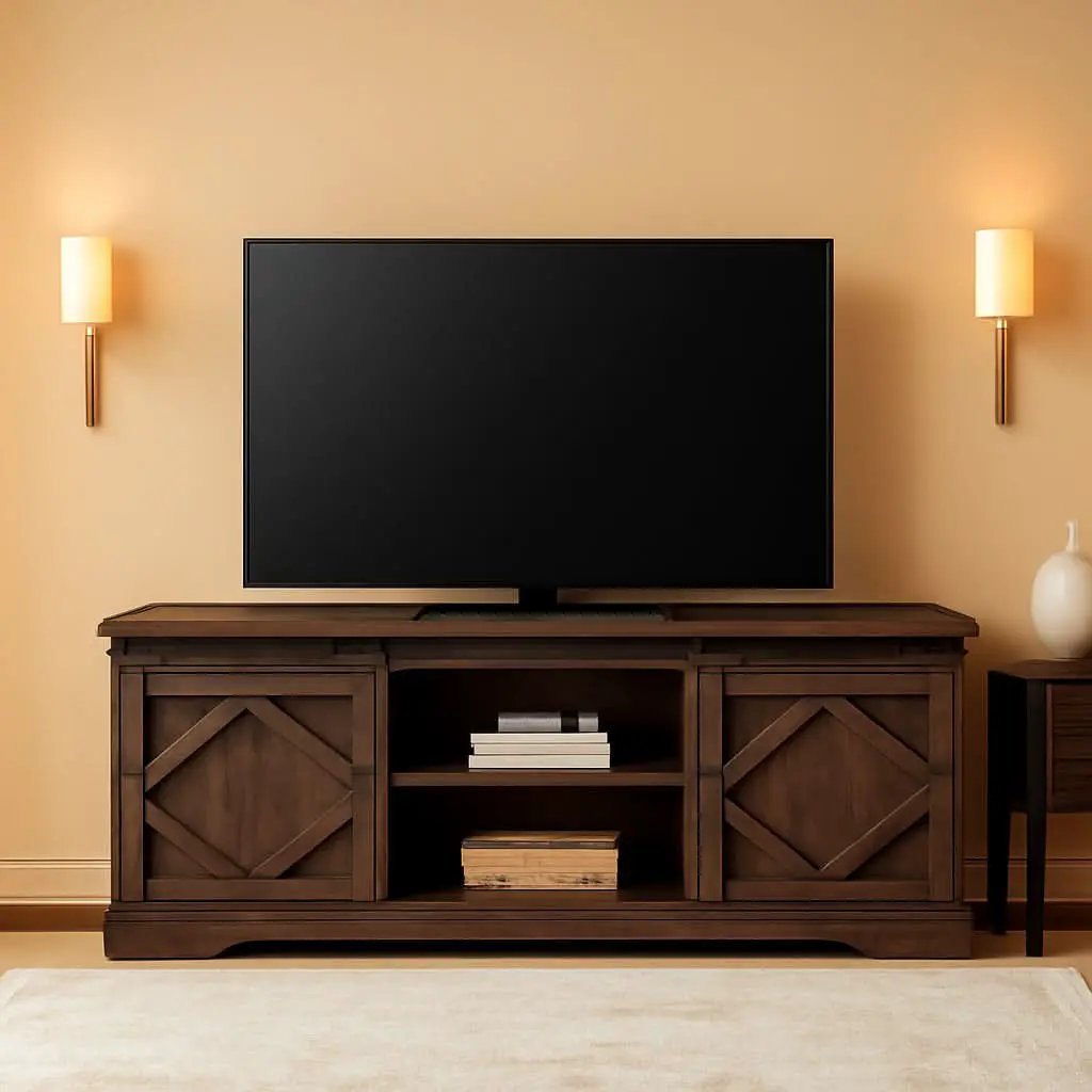 75 Inch Rustic Brown Barn Door TV Stand With Storage from PriceLows™