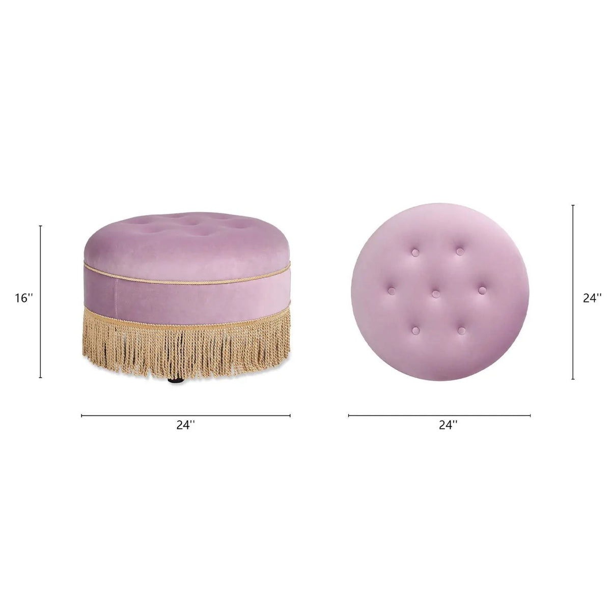 Yolanda Round Accent Ottoman | Handcrafted Quality | Kiln-Dried Hardwood Frame | 16 Inch Height