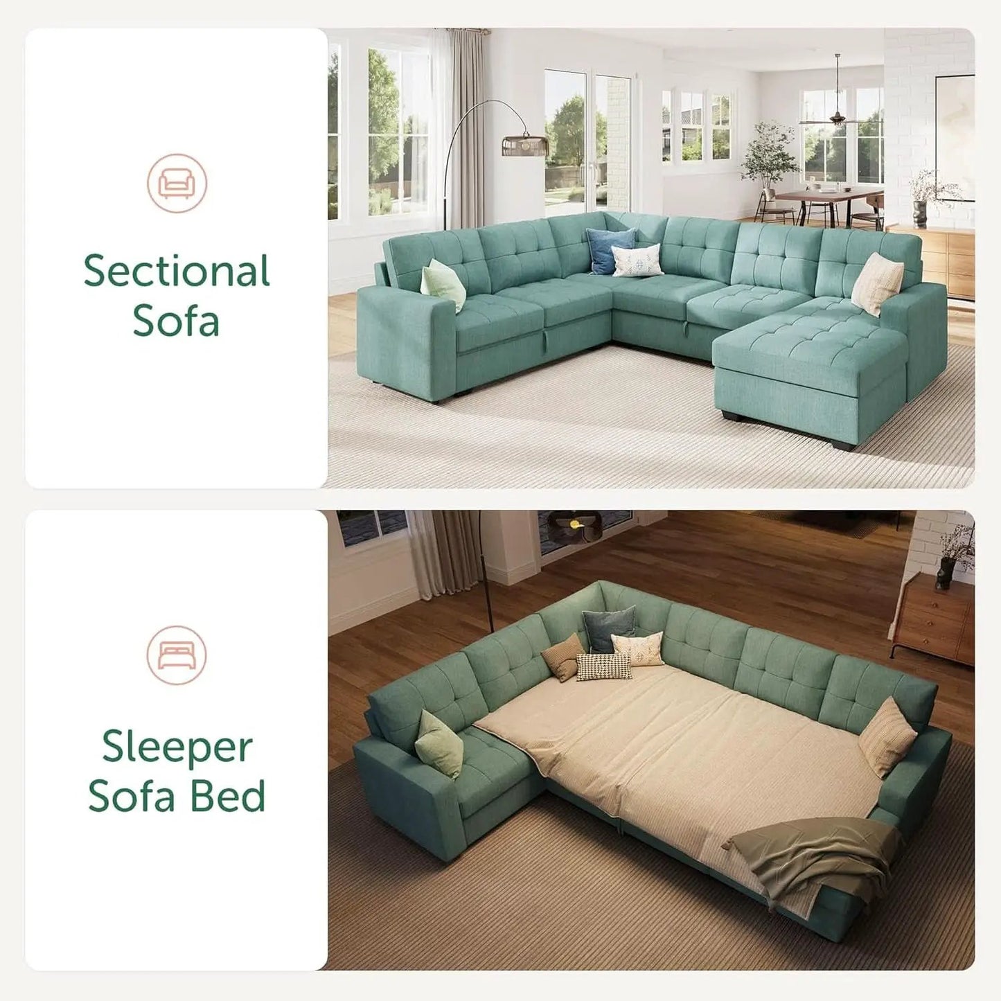 Sectional Sleeper Sofa Bed With Integrated Storage from PriceLows™