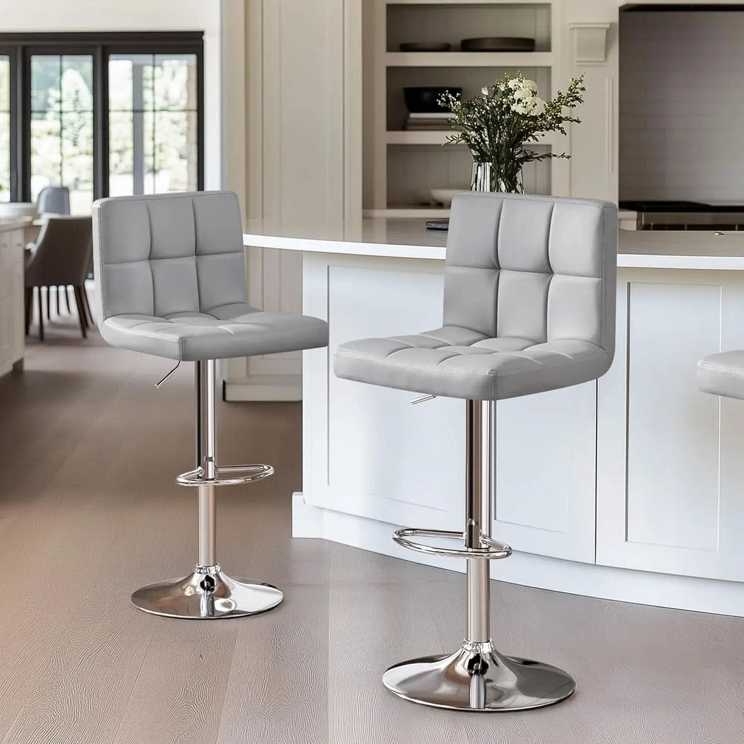 Bar Stools 2 Pack Adjustable Gray PU Leather Counter Height from PriceLows™