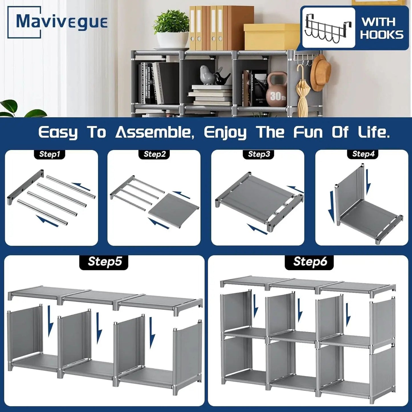 12 Cube Grey Metal Bookcase Storage Organizer Home Office from PriceLows™
