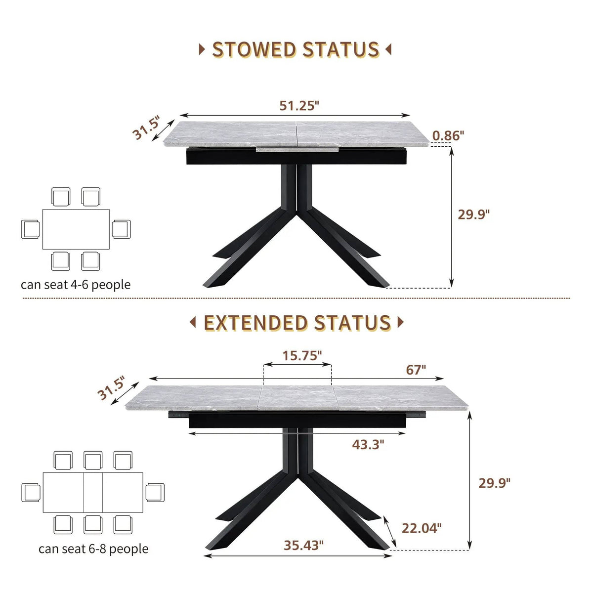 Rectangular Dining Table With Geometric Legs For Dining Room - | 67.01 x 31.6 x 29.9 in | Iron & Metal | Light Gray