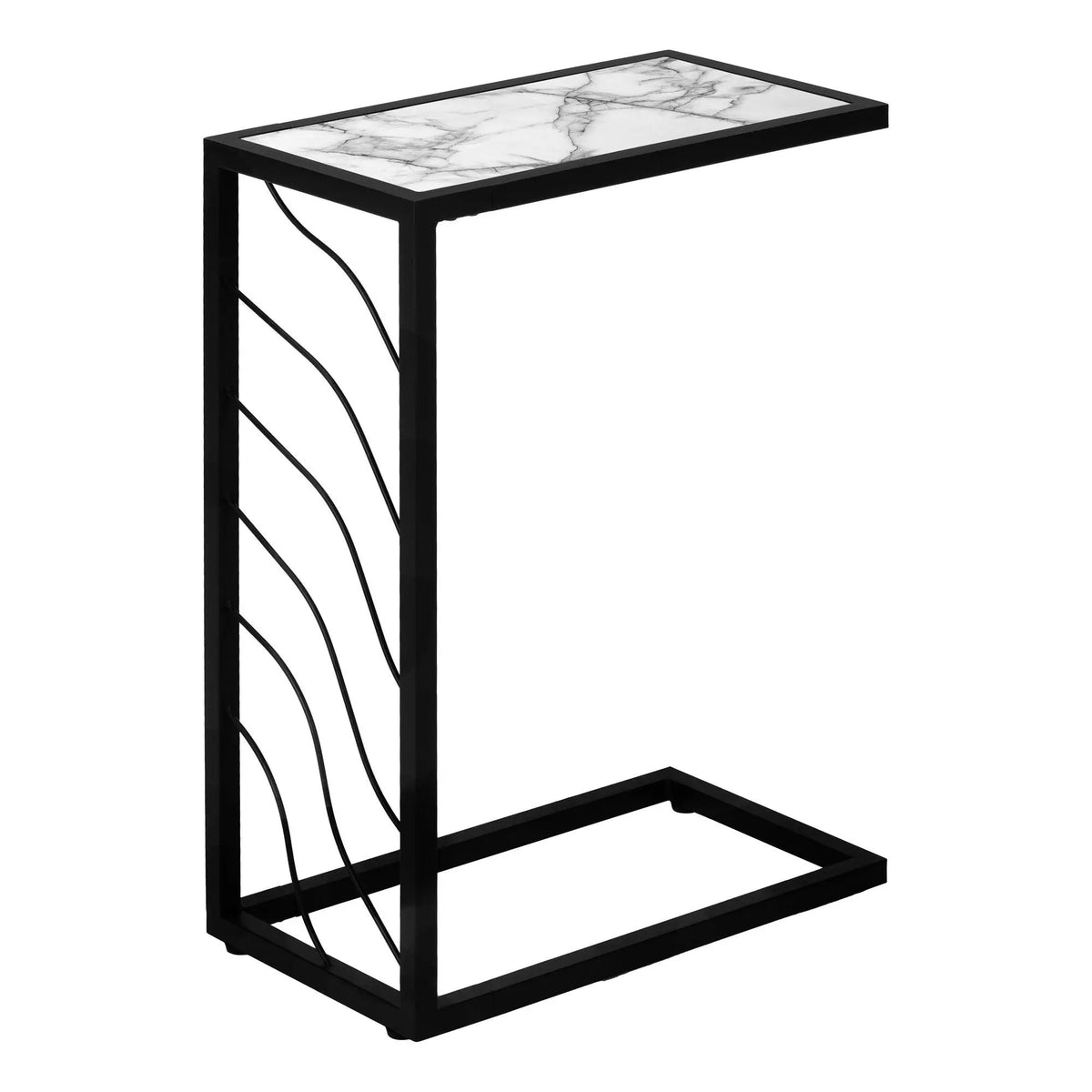 C-Shaped Accent Table | Stone-Look Textured Top | Metal Frame | Convenient Design