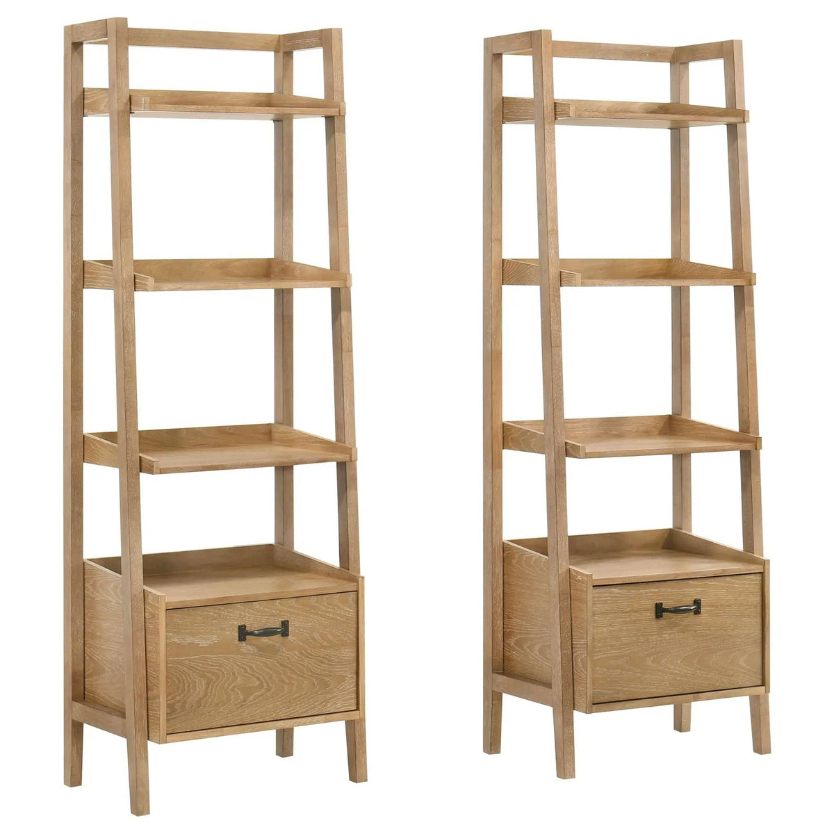 Fabian 2-piece 4-shelf Bookshelf with Drawer Distressed Light Standard Bookcase | 2-Piece Set | Rubberwood & Engineered Wood | Brown
