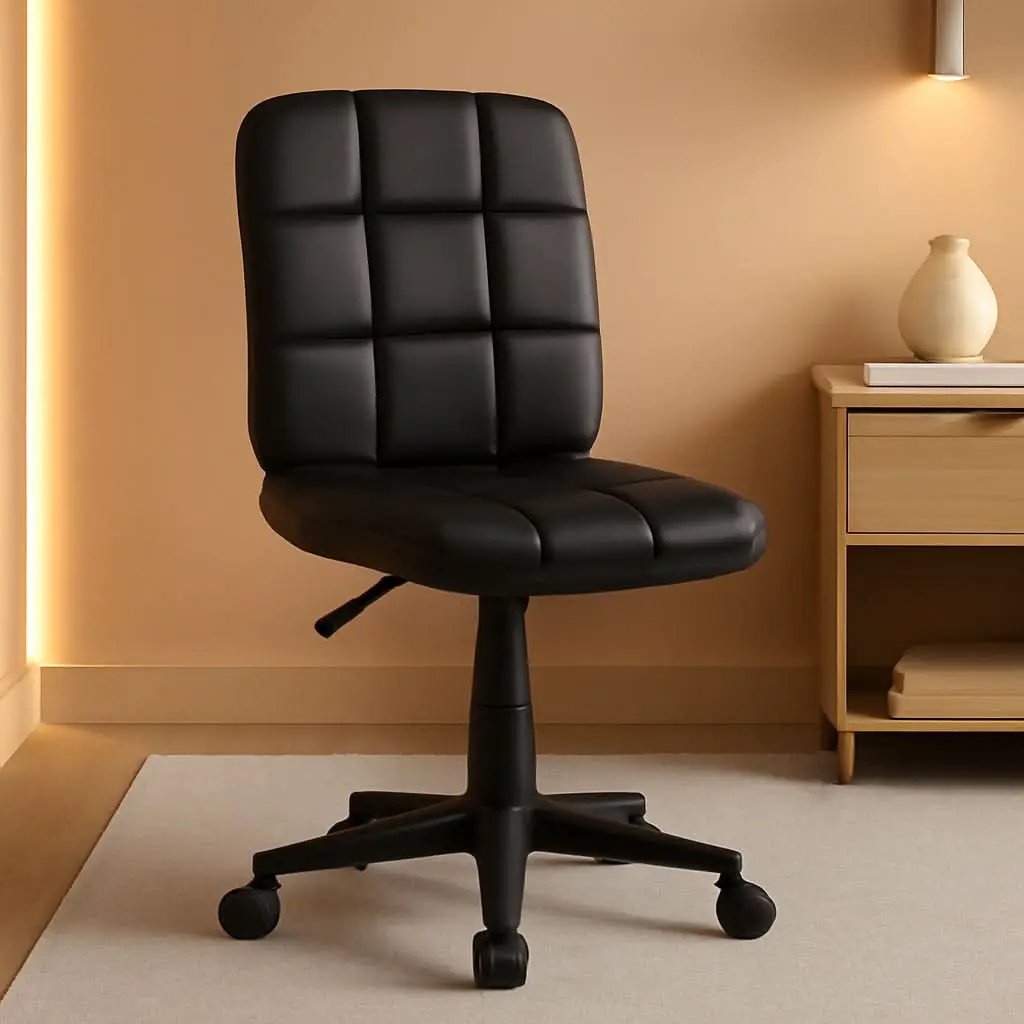 Clayton Mid Back Tufted Vinyl Office Chair Black Swivel from PriceLows™
