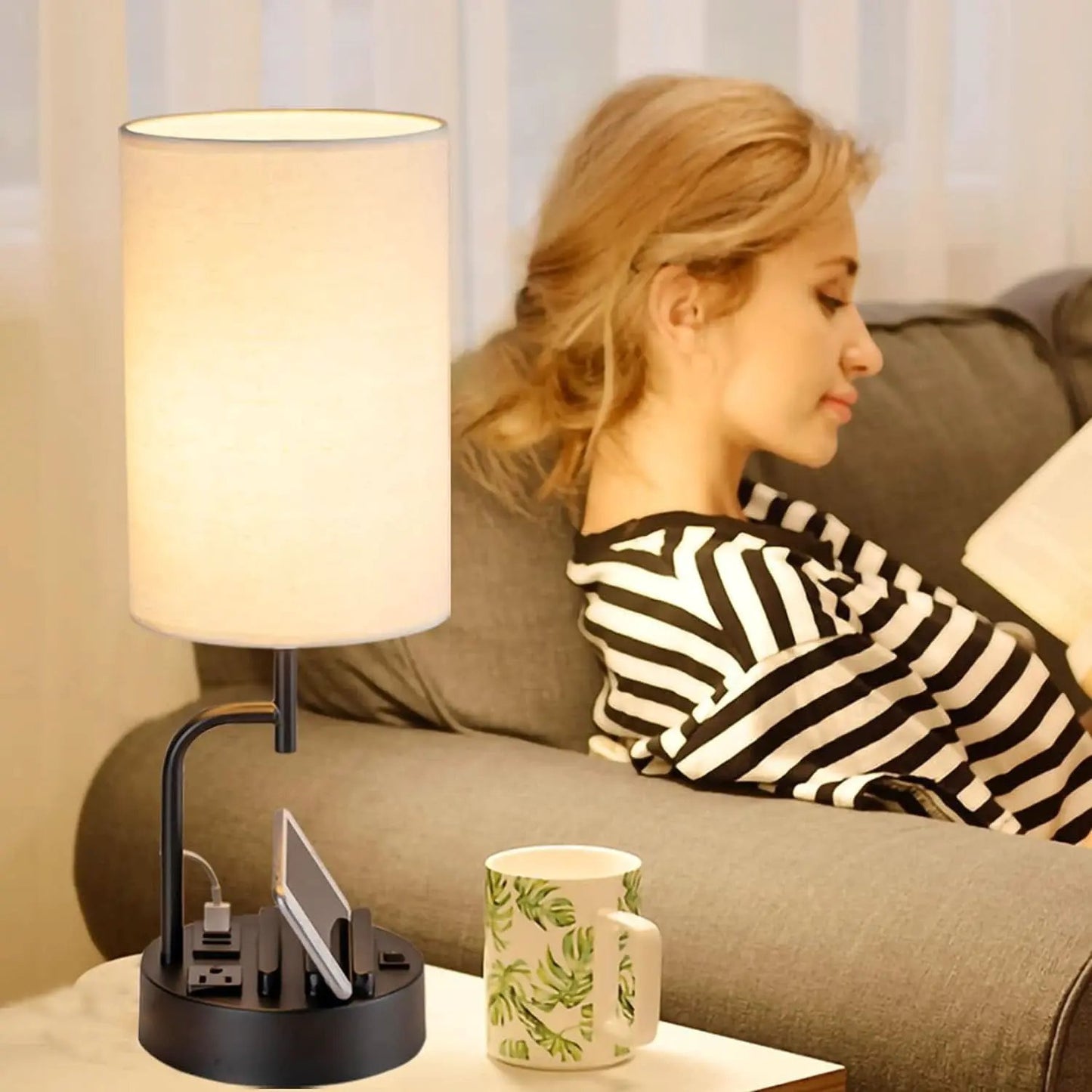 Table Lamp With 3 USB Ports And AC Outlet For Bedroom from PriceLows™