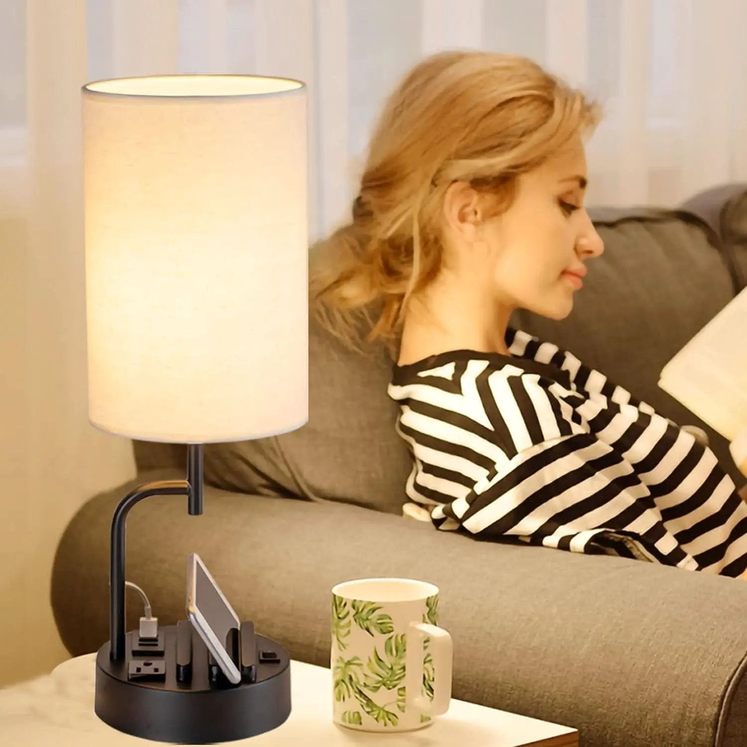 Table Lamp With 3 USB Ports And AC Outlet For Bedroom from PriceLows™