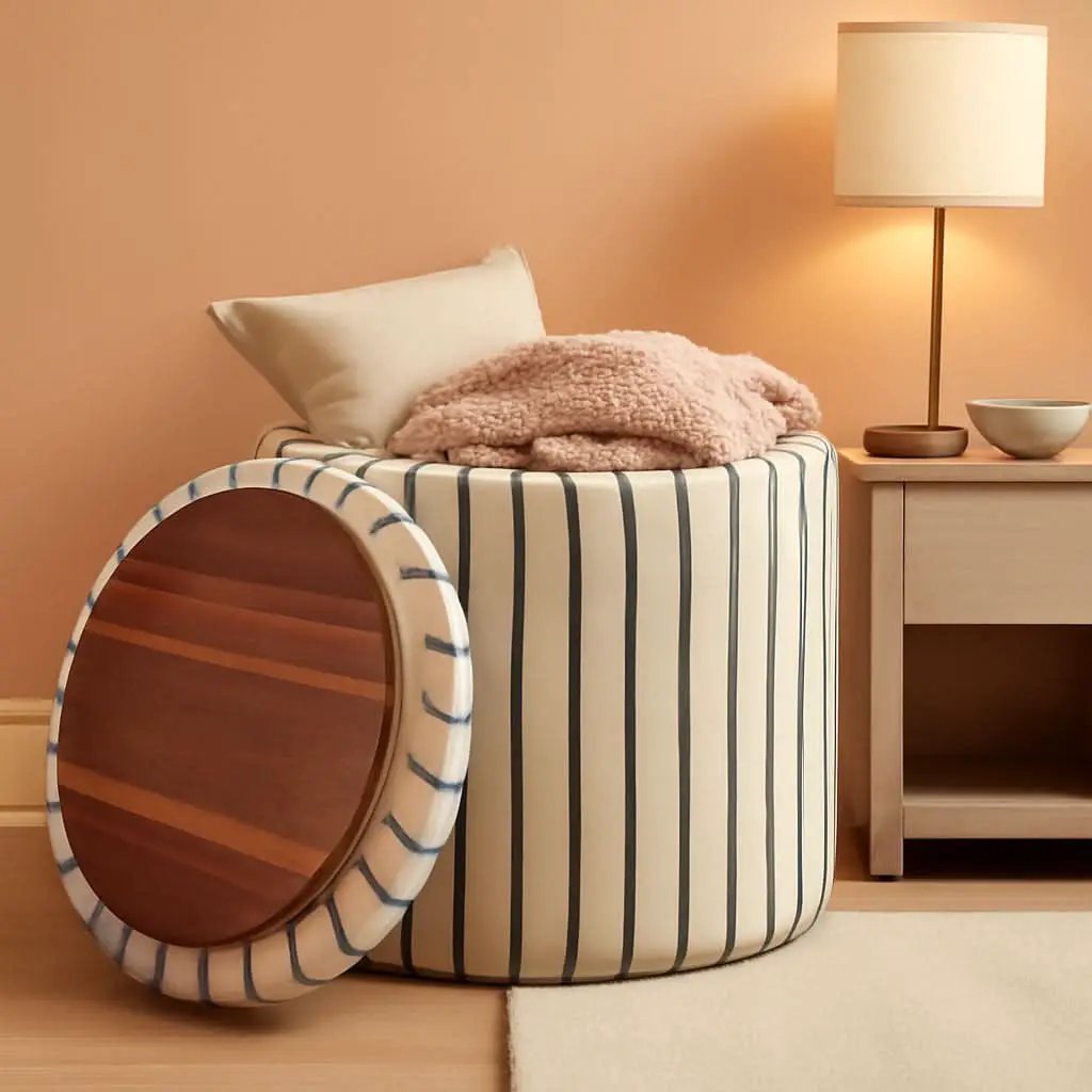 EighteenInch Round Storage Ottoman With Removable Tray from PriceLows™