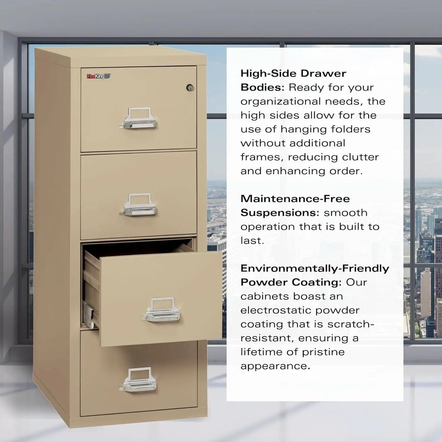 Vertical 4 Drawer Fire Rated File Cabinet Parchment Key Lock from PriceLows™