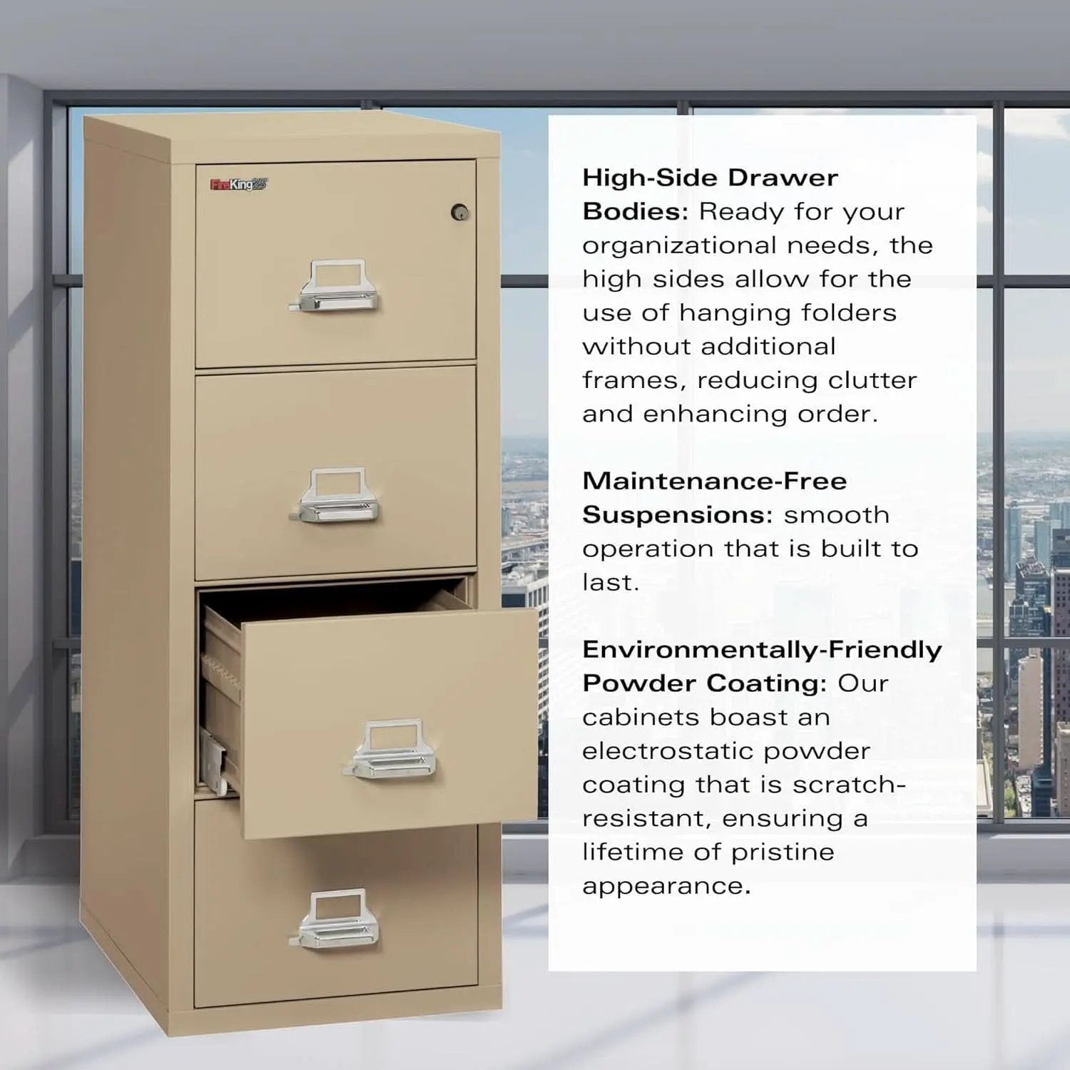 Vertical 4 Drawer Fire Rated File Cabinet Parchment Key Lock from PriceLows™