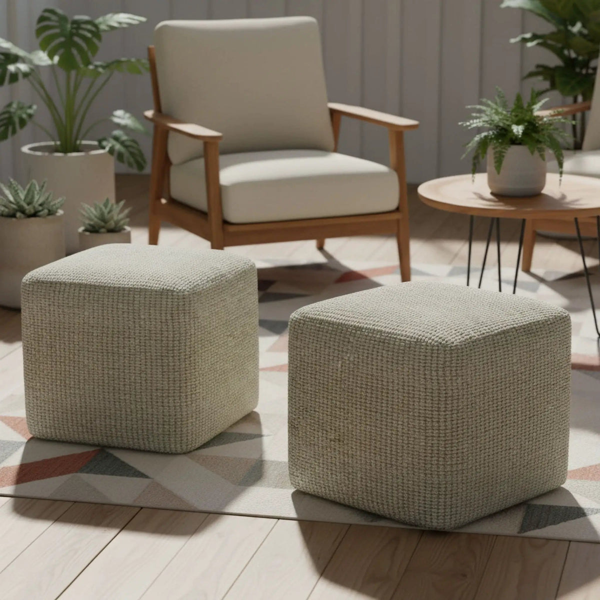 Zelma Square Woven Outdoor / Indoor Pouf | 18 x 18 x 18 in | Living Room Furniture | Silver