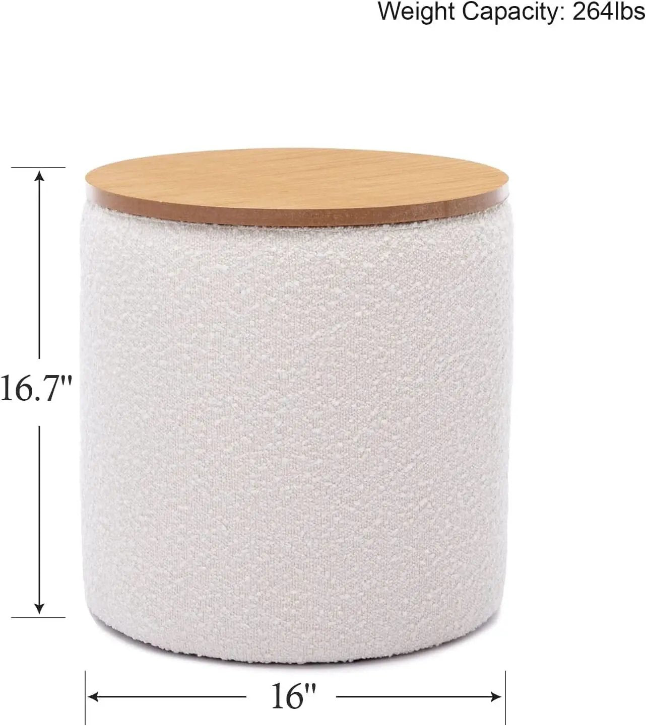 Circular Storage Ottoman Sixteen Inch White Boucle from PriceLows™