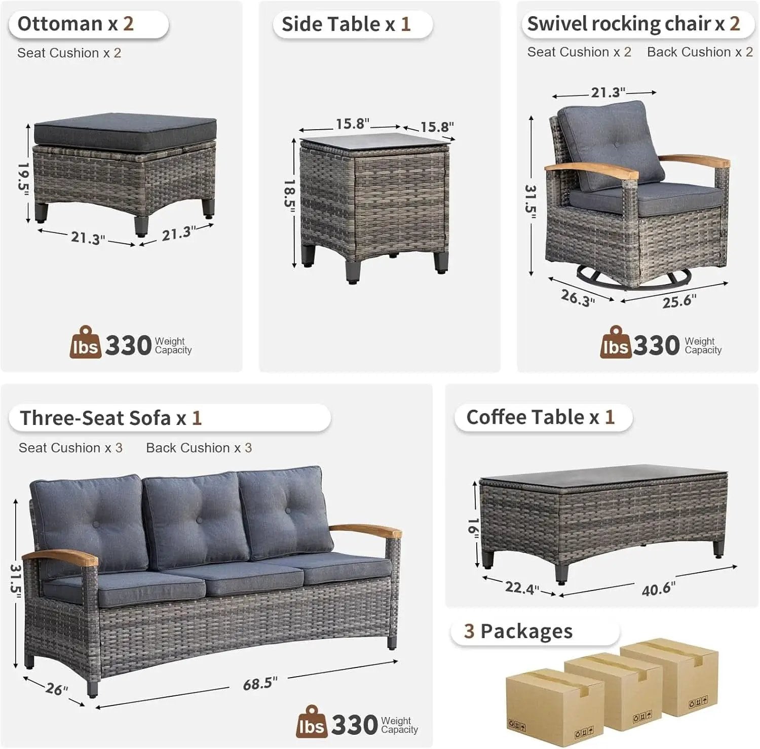 Outdoor Rattan Patio Furniture Set with Swivel Rockers from PriceLows™
