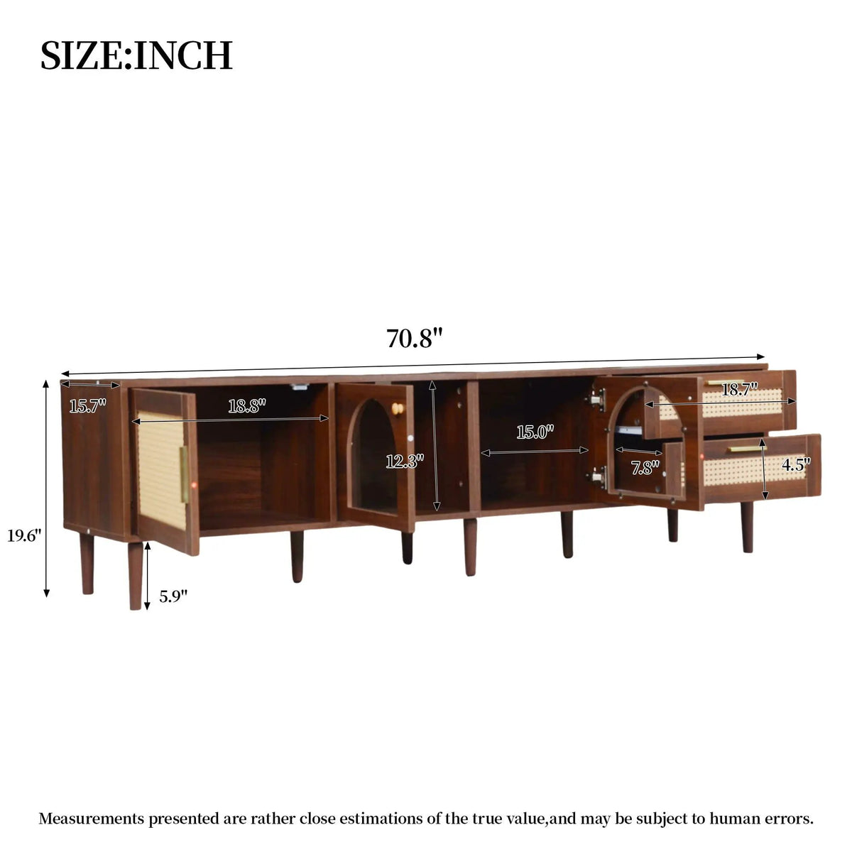 TV Stand | App Controlled LED Lights | Rattan Door Storage | Large TV