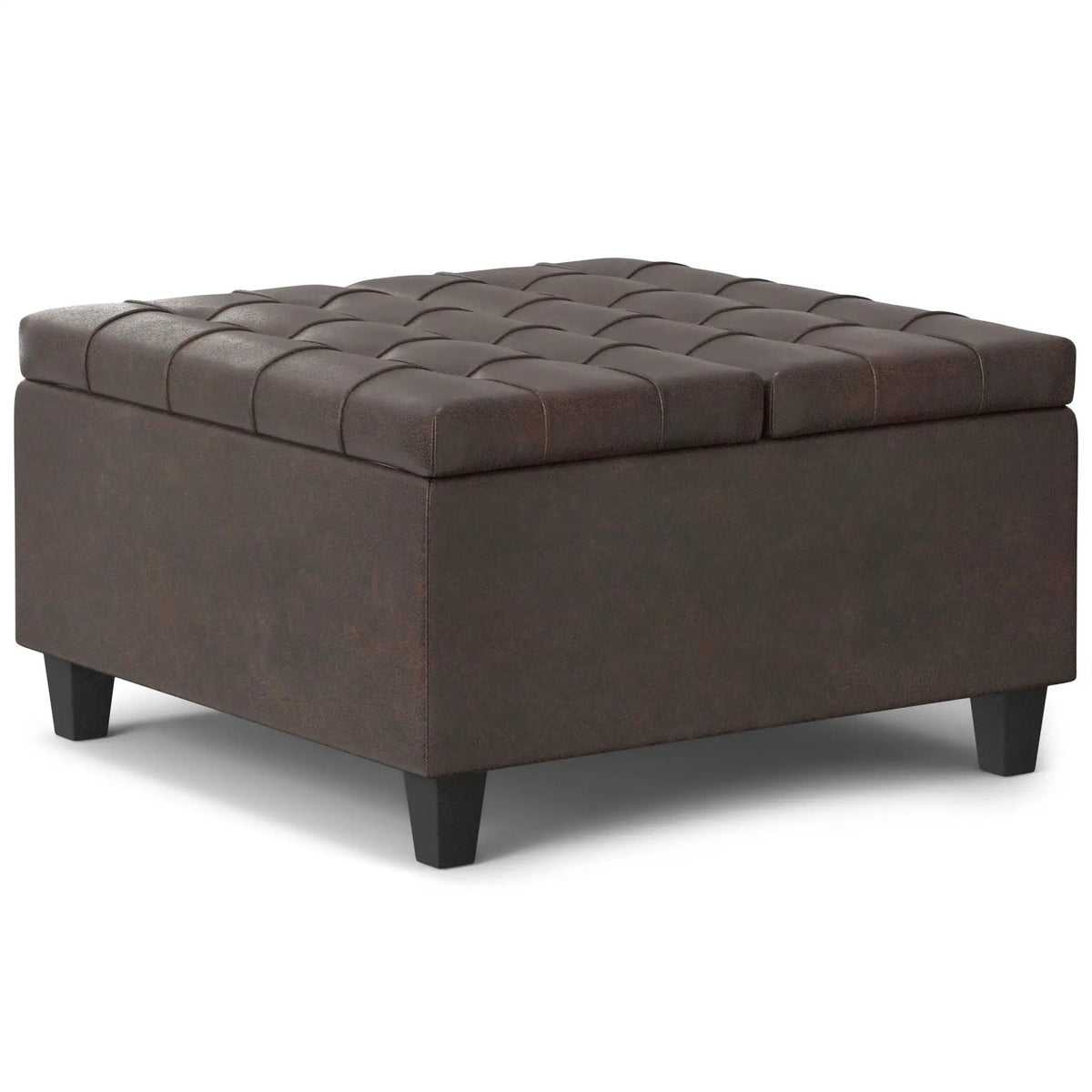 Coffee Table Storage Ottoman | Lift Top Hinge | Solid Wood Base | Large Square