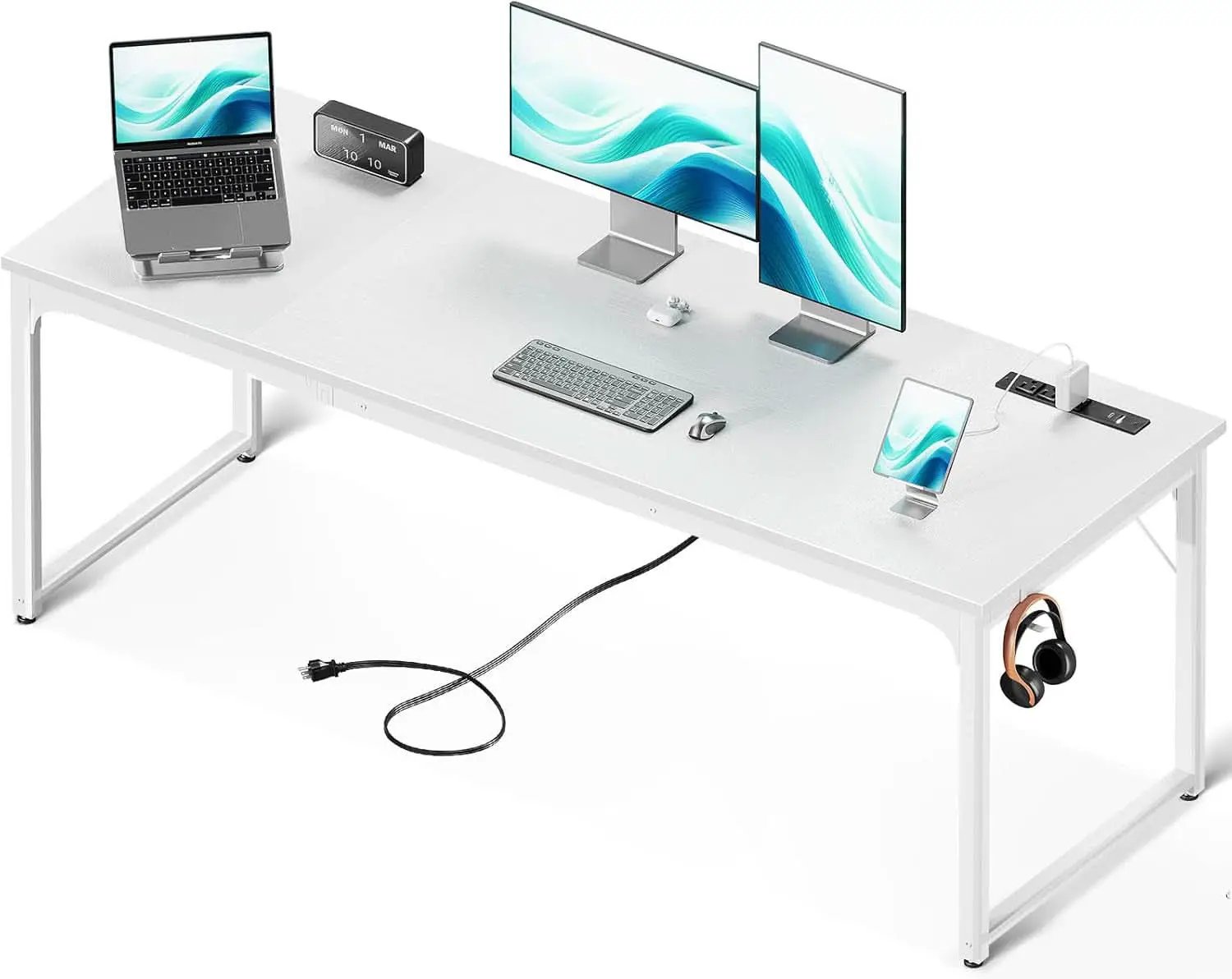 71 Inch White Computer Desk With USB Ports For Home Office from PriceLows™