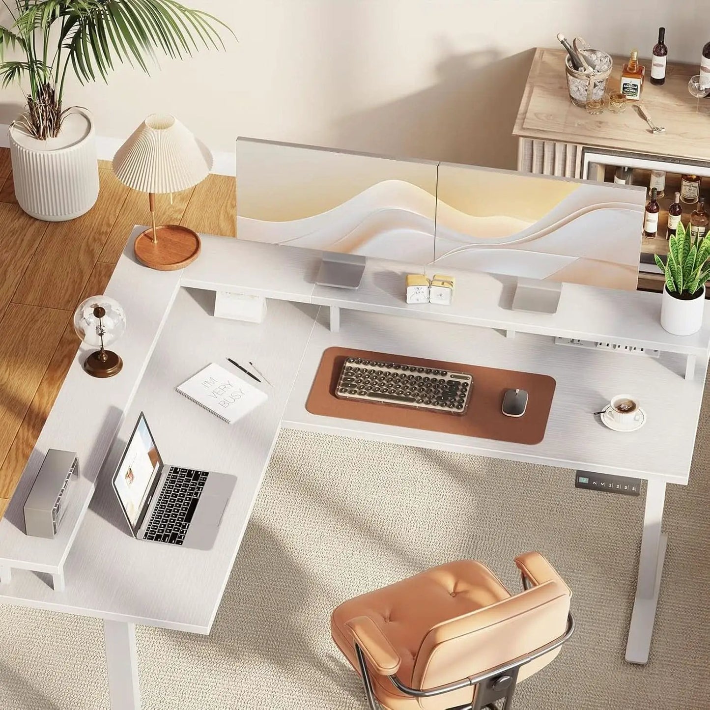 Electric L Shaped Standing Desk 59 Inch With Power Outlets from PriceLows™